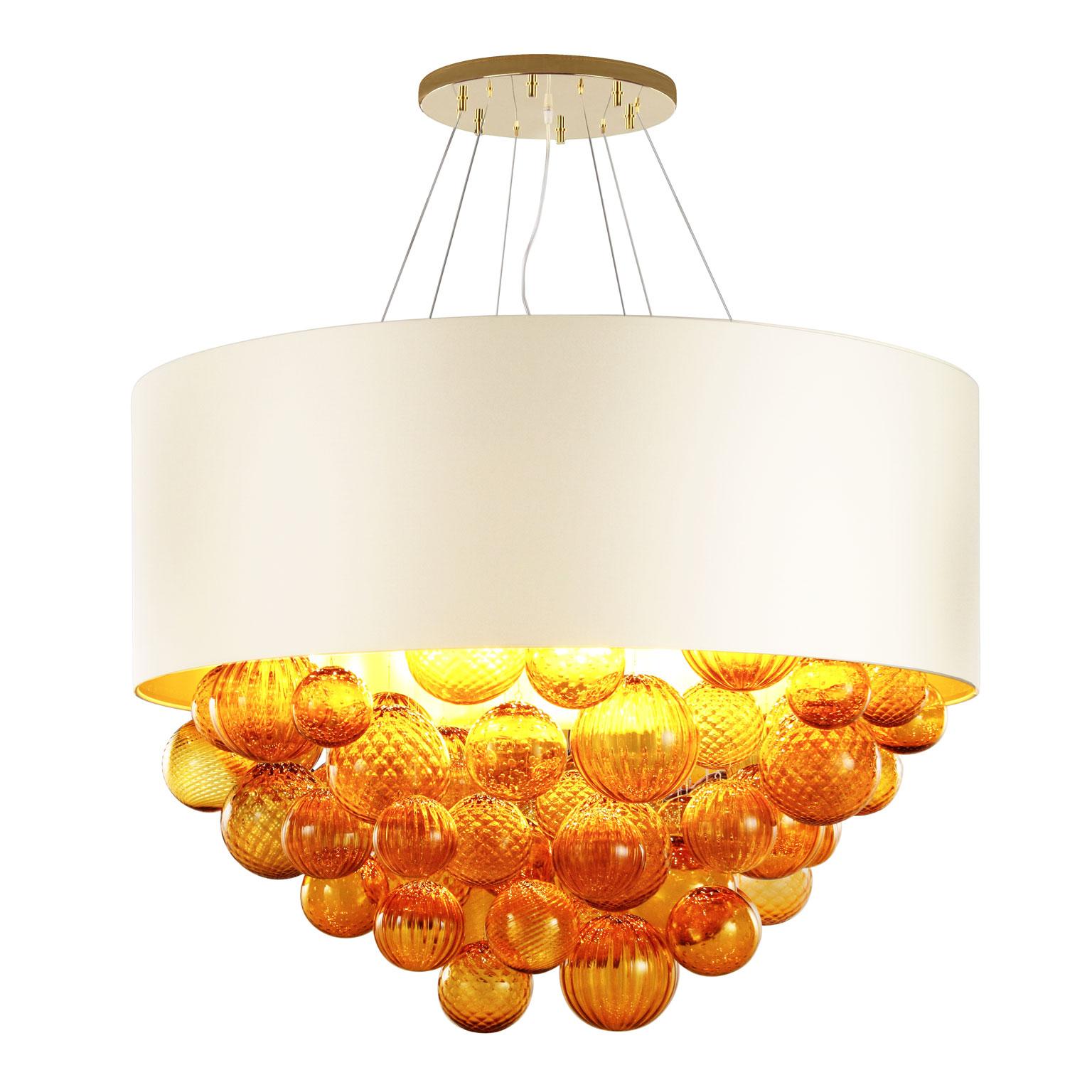 Altro Lampada a sospensione artistica grande in vetro di Murano ambra, paralume avorio di Multiforme in vendita