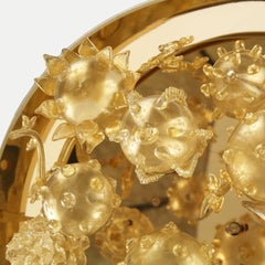 Artistic Suspension Lamp Gold leaf Glass elements, Ivory Lampshade by Multiforme