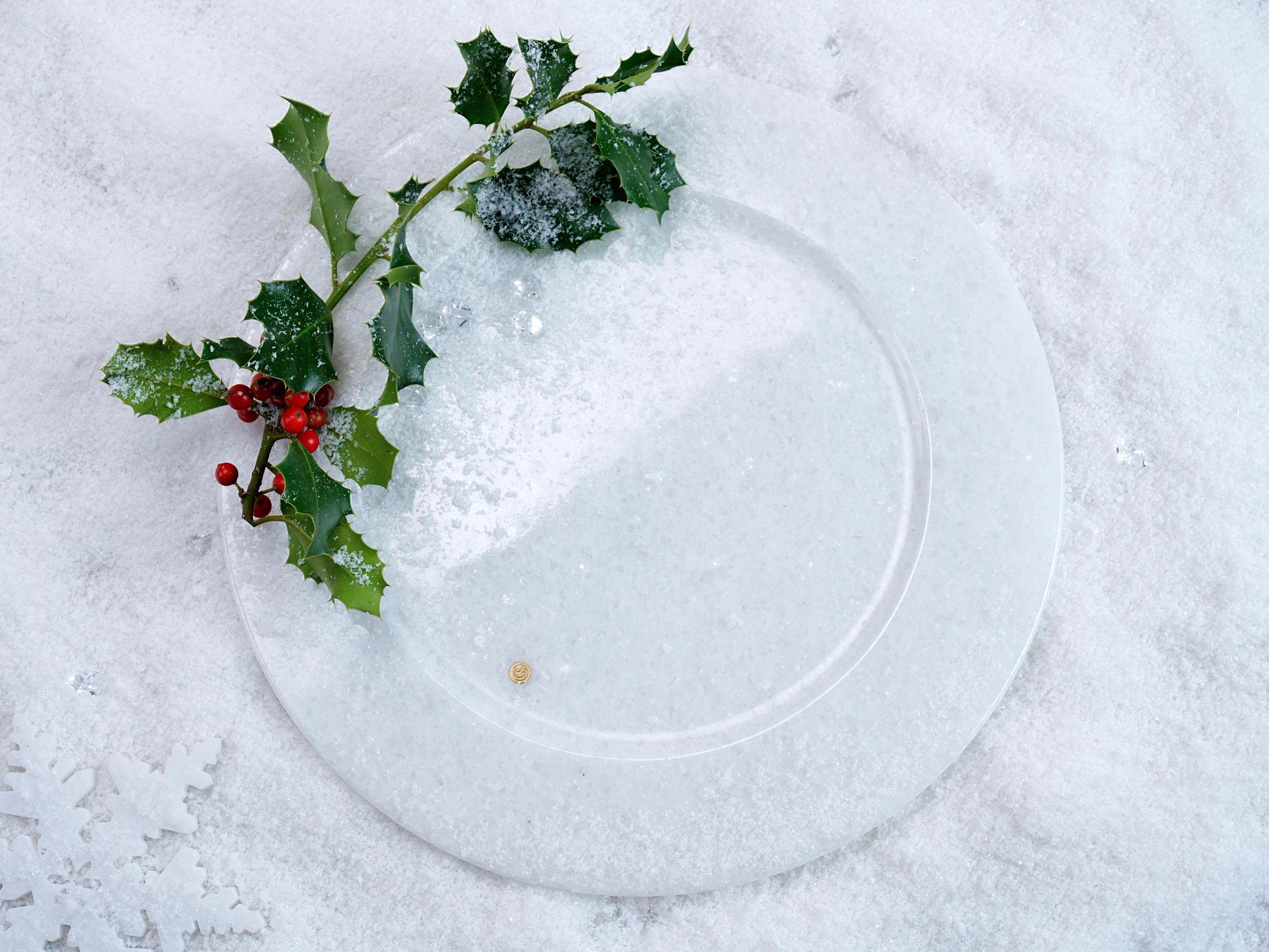 Marbre Assiettes de présentation Absolute en marbre blanc décorées de Noël, ensemble de service 4 pièces, Italie en vente