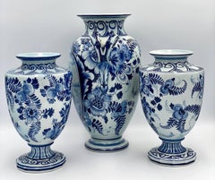 Absolutely Antique Blue Vases Delft Bonnie  Set Of Three, Germany, 1890-1900