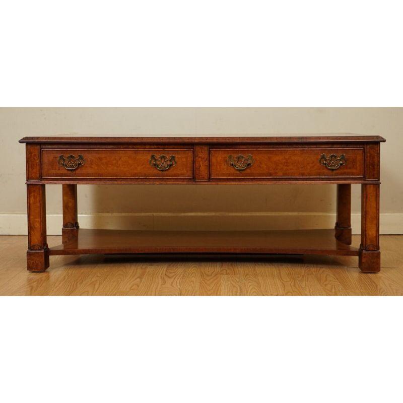 Absolutely Gorgeous Burr Walnut Brights of Nettlebed Coffee Table Two Drawers For Sale 3