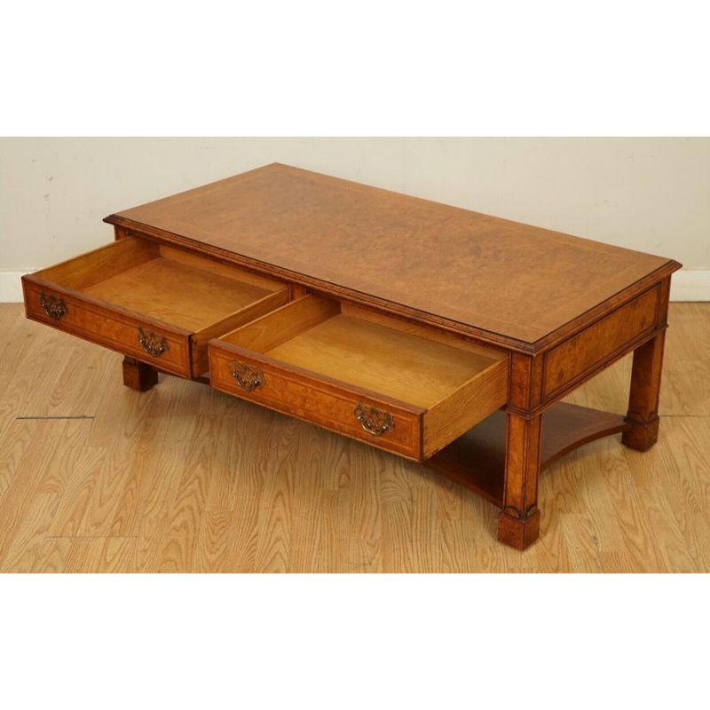Chippendale Absolutely Gorgeous Burr Walnut Brights of Nettlebed Coffee Table Two Drawers For Sale