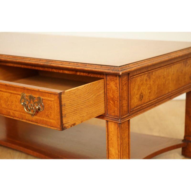 British Absolutely Gorgeous Burr Walnut Brights of Nettlebed Coffee Table Two Drawers For Sale