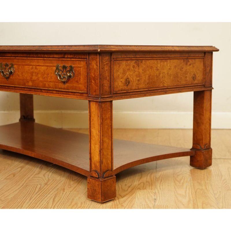 British Absolutely Gorgeous Burr Walnut Brights of Nettlebed Coffee Table Two Drawers For Sale