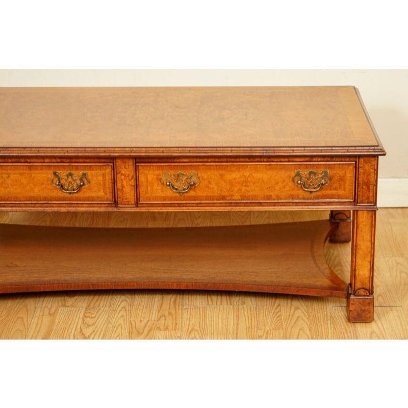 Hand-Crafted Absolutely Gorgeous Burr Walnut Brights of Nettlebed Coffee Table Two Drawers For Sale