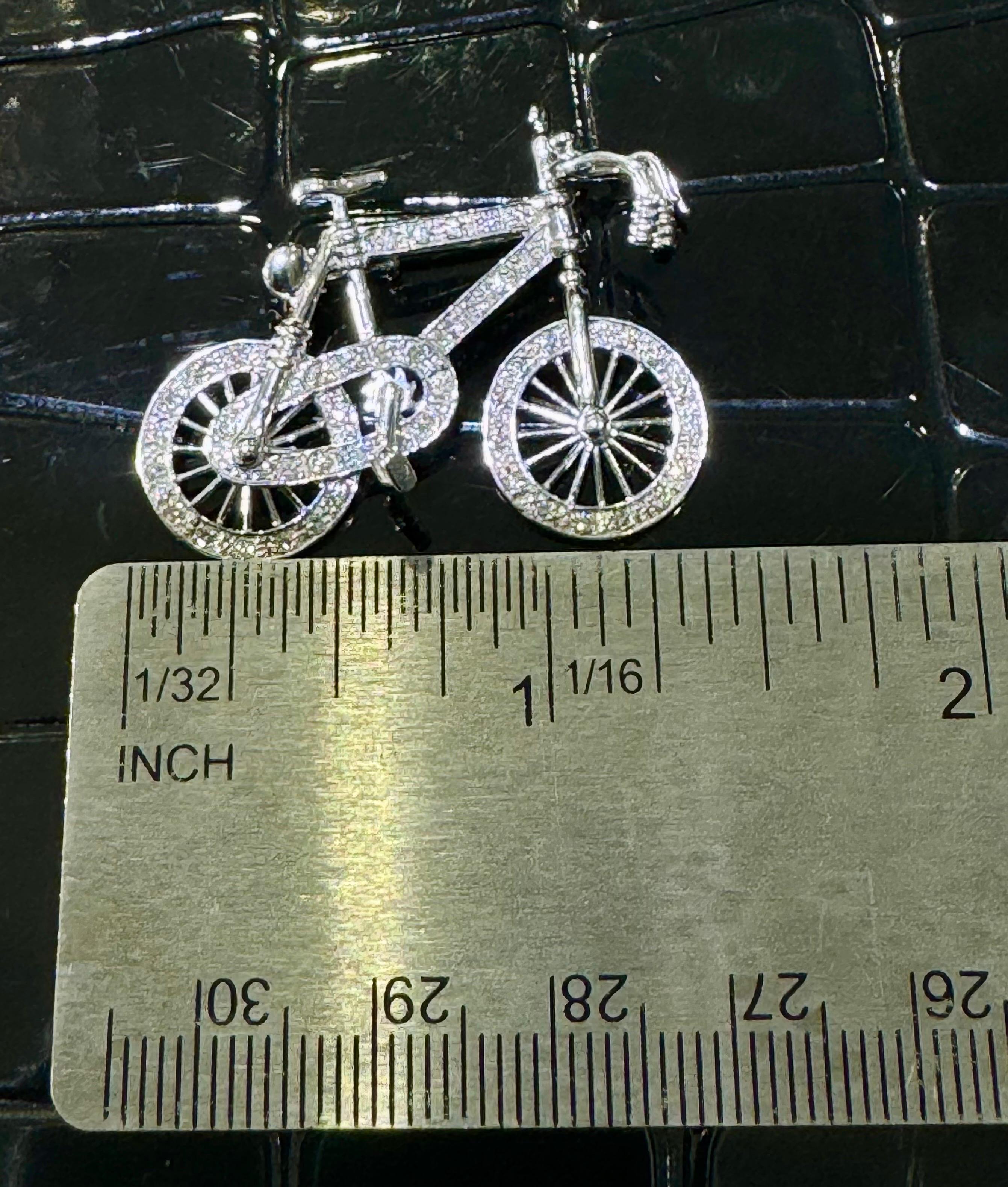 Absolutely Incredible And Unique Diamond Bicycle Broach/Pin In 18k White Gold For Sale 5