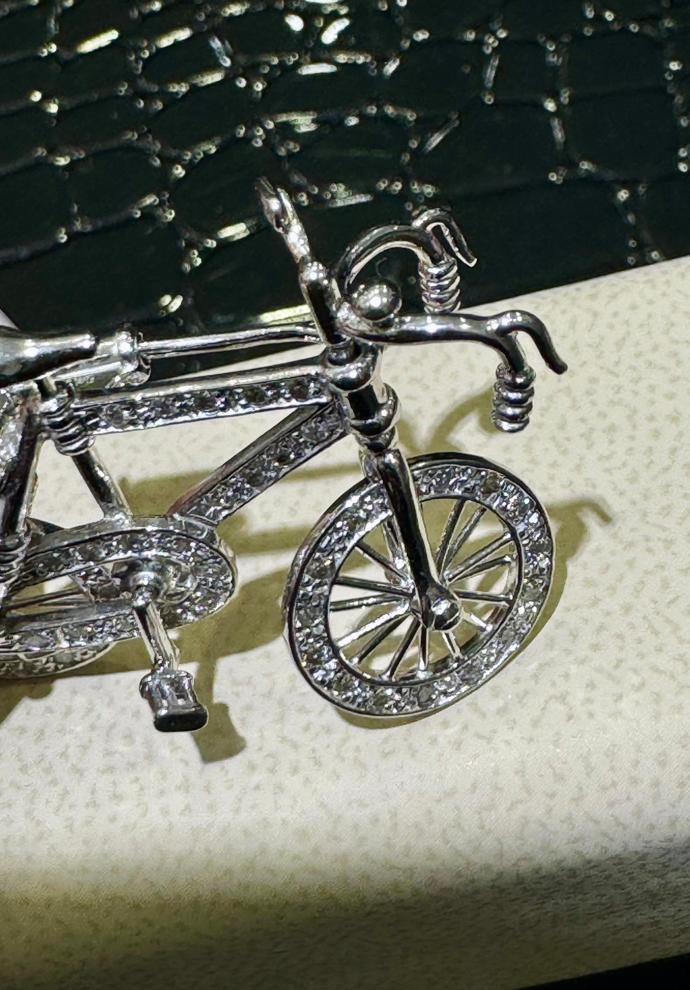 Absolutely Incredible And Unique Diamond Bicycle Broach/Pin In 18k White Gold For Sale 2