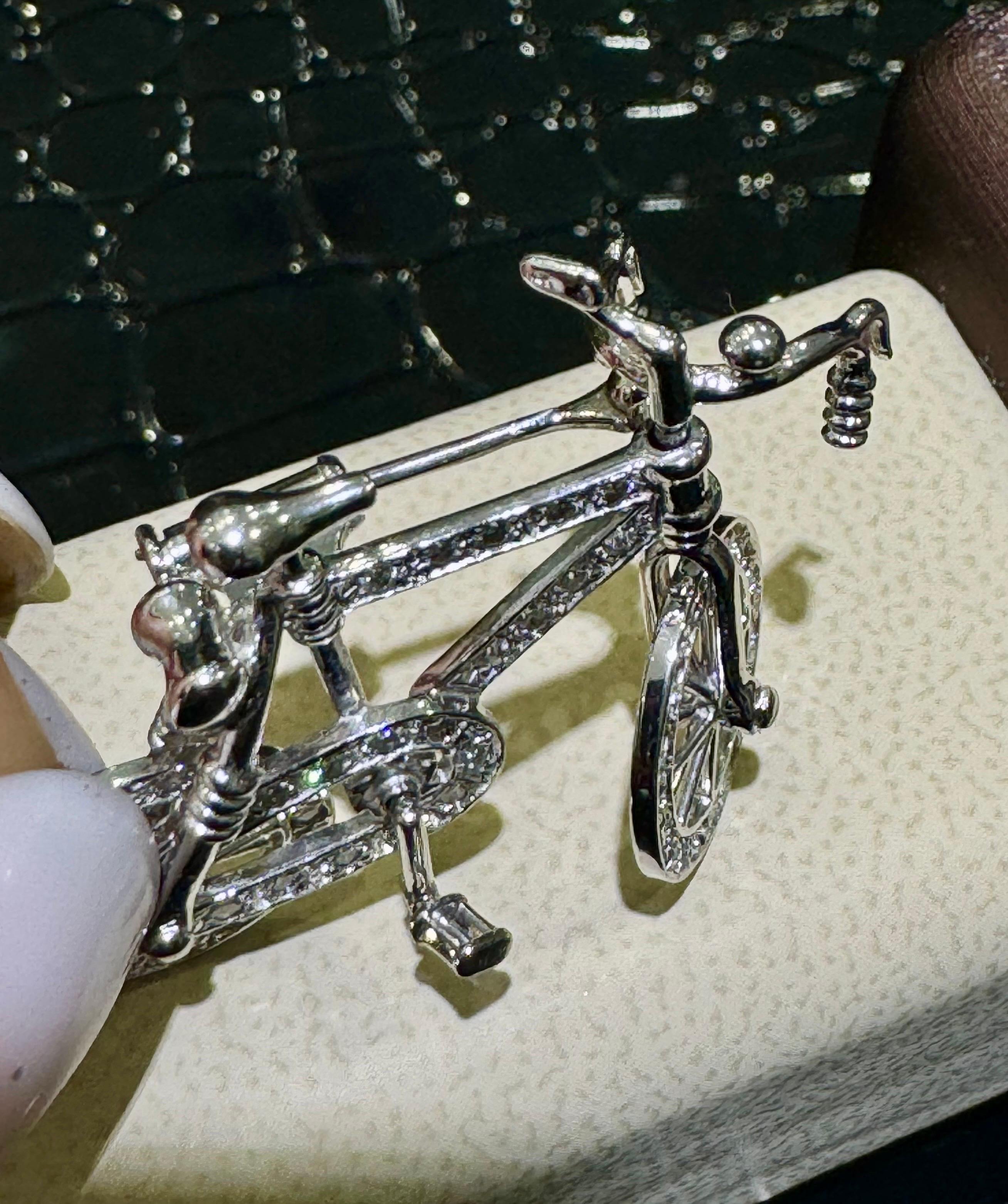 Absolutely Incredible And Unique Diamond Bicycle Broach/Pin In 18k White Gold For Sale 3