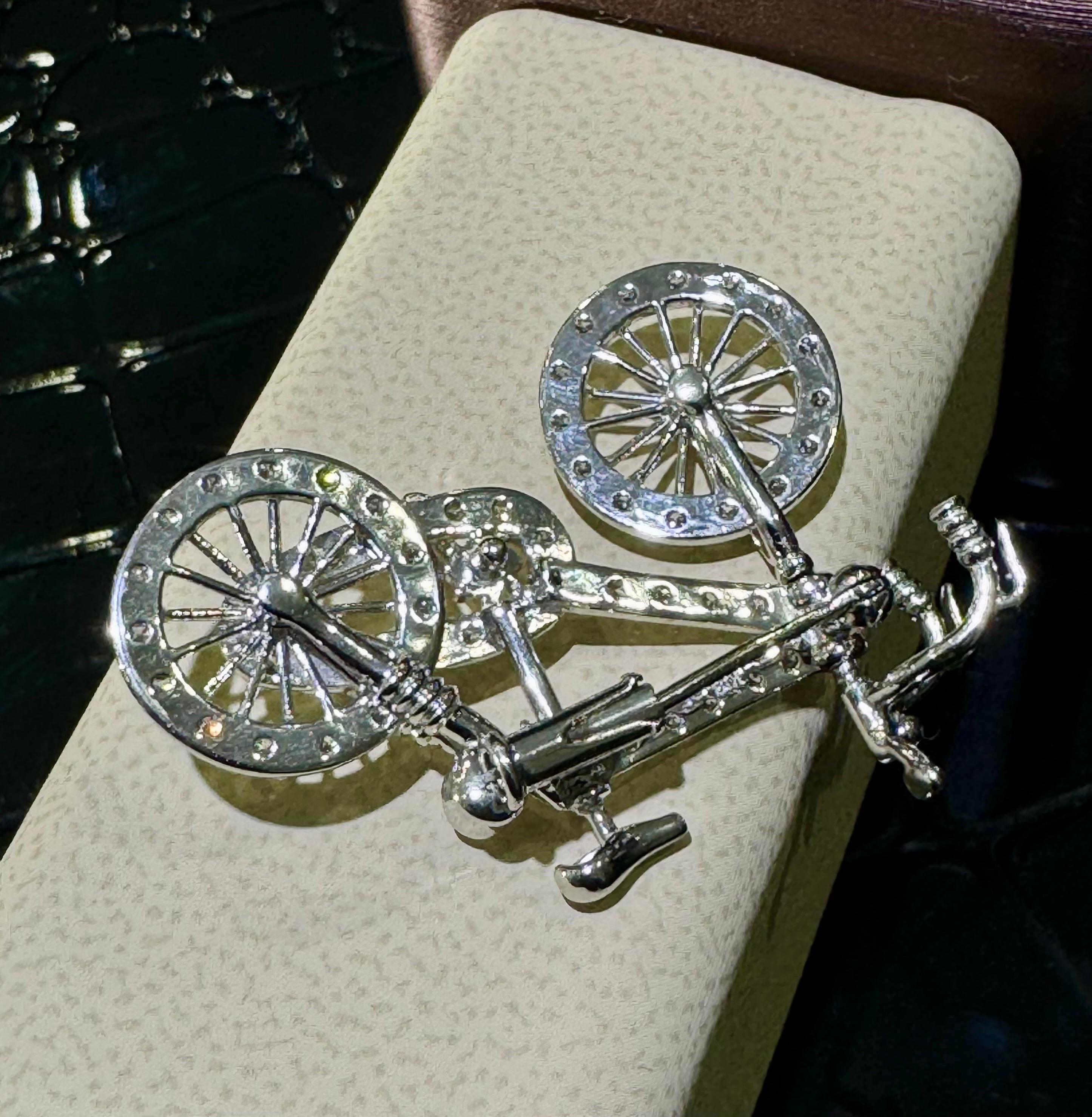 Absolutely Incredible And Unique Diamond Bicycle Broach/Pin In 18k White Gold For Sale 4