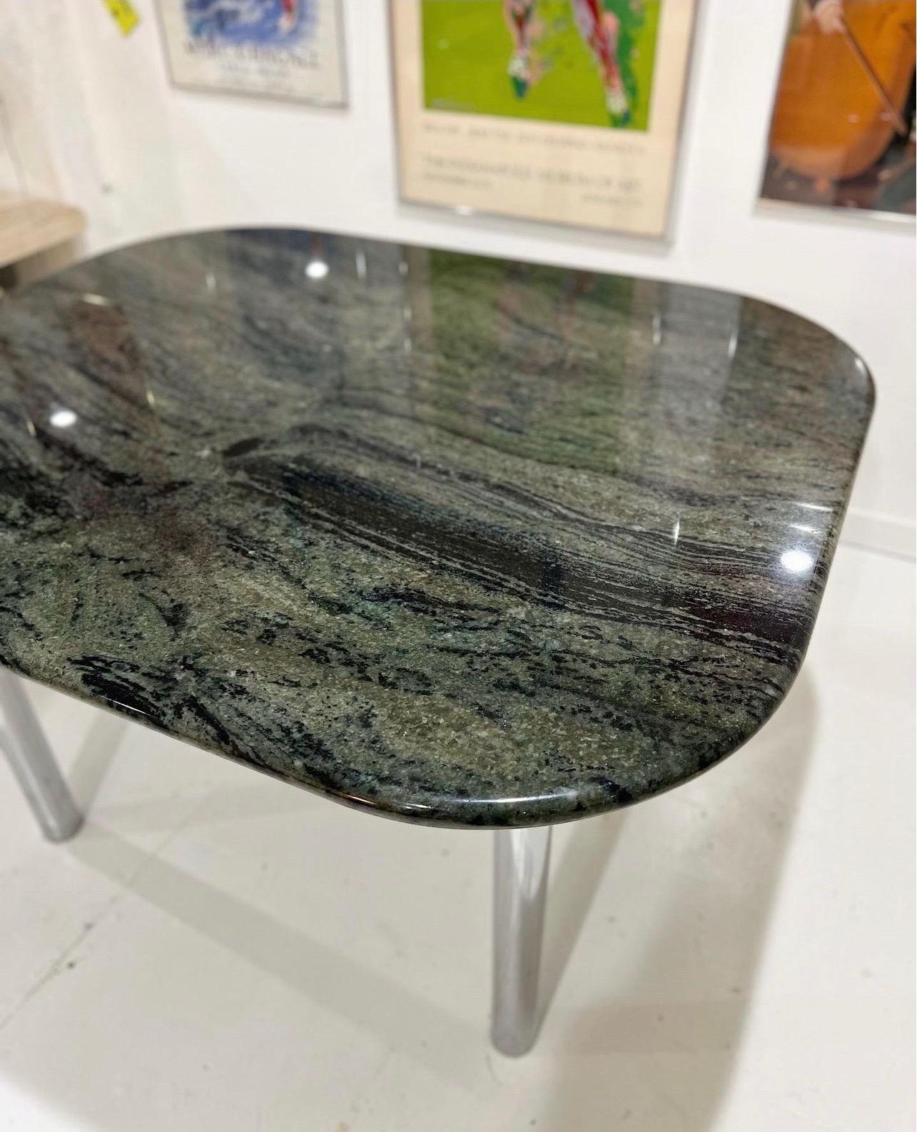 Post-Modern Absolutely Stunning Custom Post Modern Chrome & Green Marble Dining Table For Sale