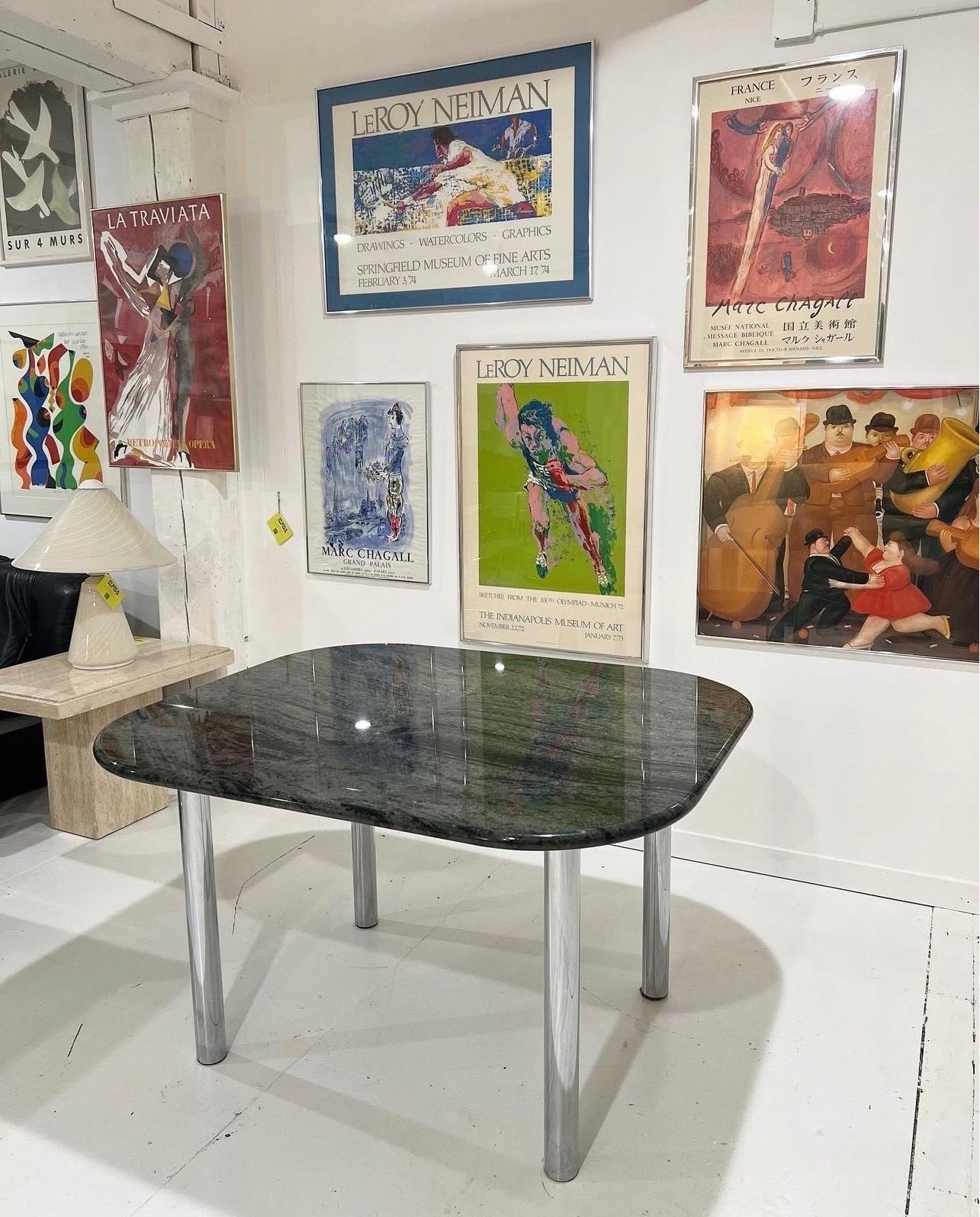 Absolutely Stunning Custom Post Modern Chrome & Green Marble Dining Table In Excellent Condition For Sale In Brooklyn, NY