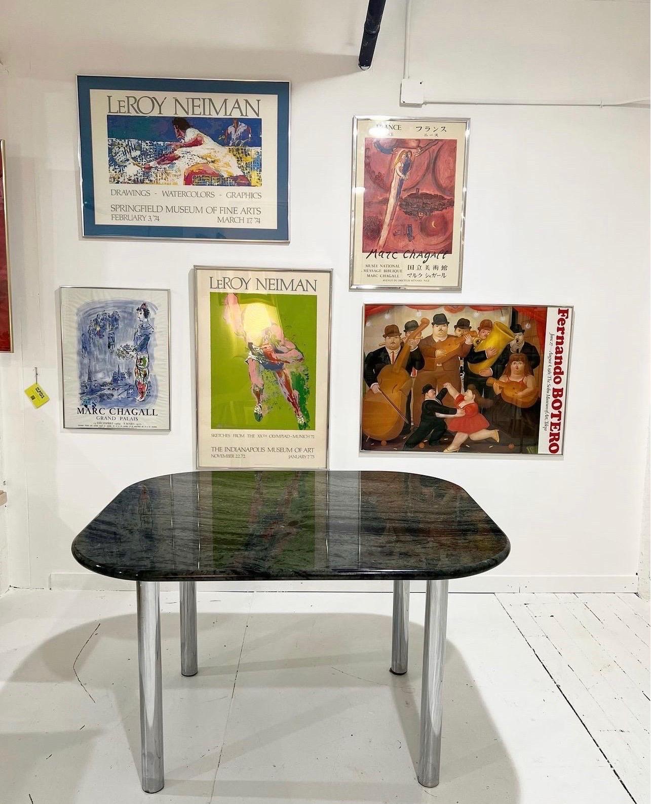 20th Century Absolutely Stunning Custom Post Modern Chrome & Green Marble Dining Table For Sale