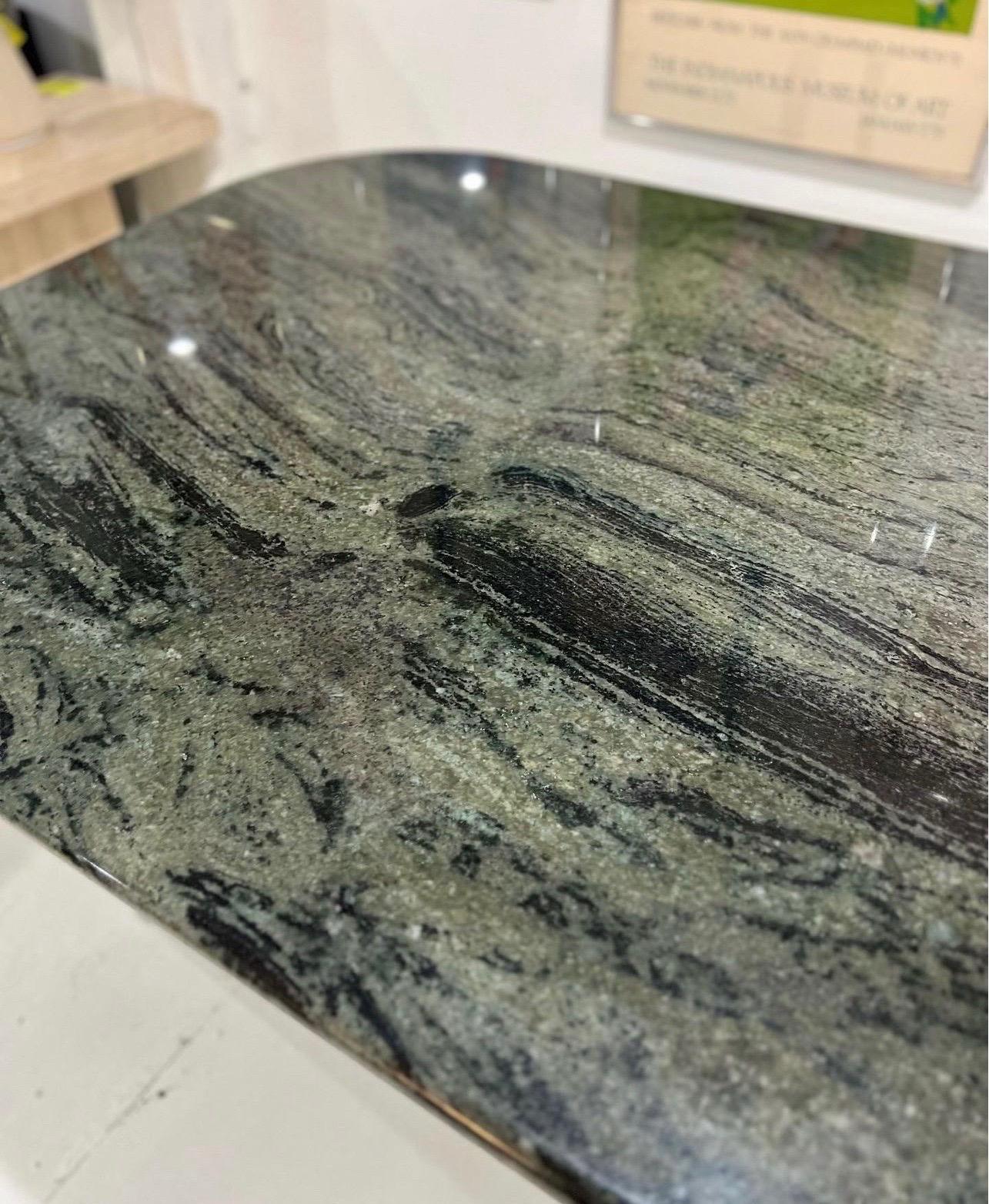 Absolutely Stunning Custom Post Modern Chrome & Green Marble Dining Table For Sale 1