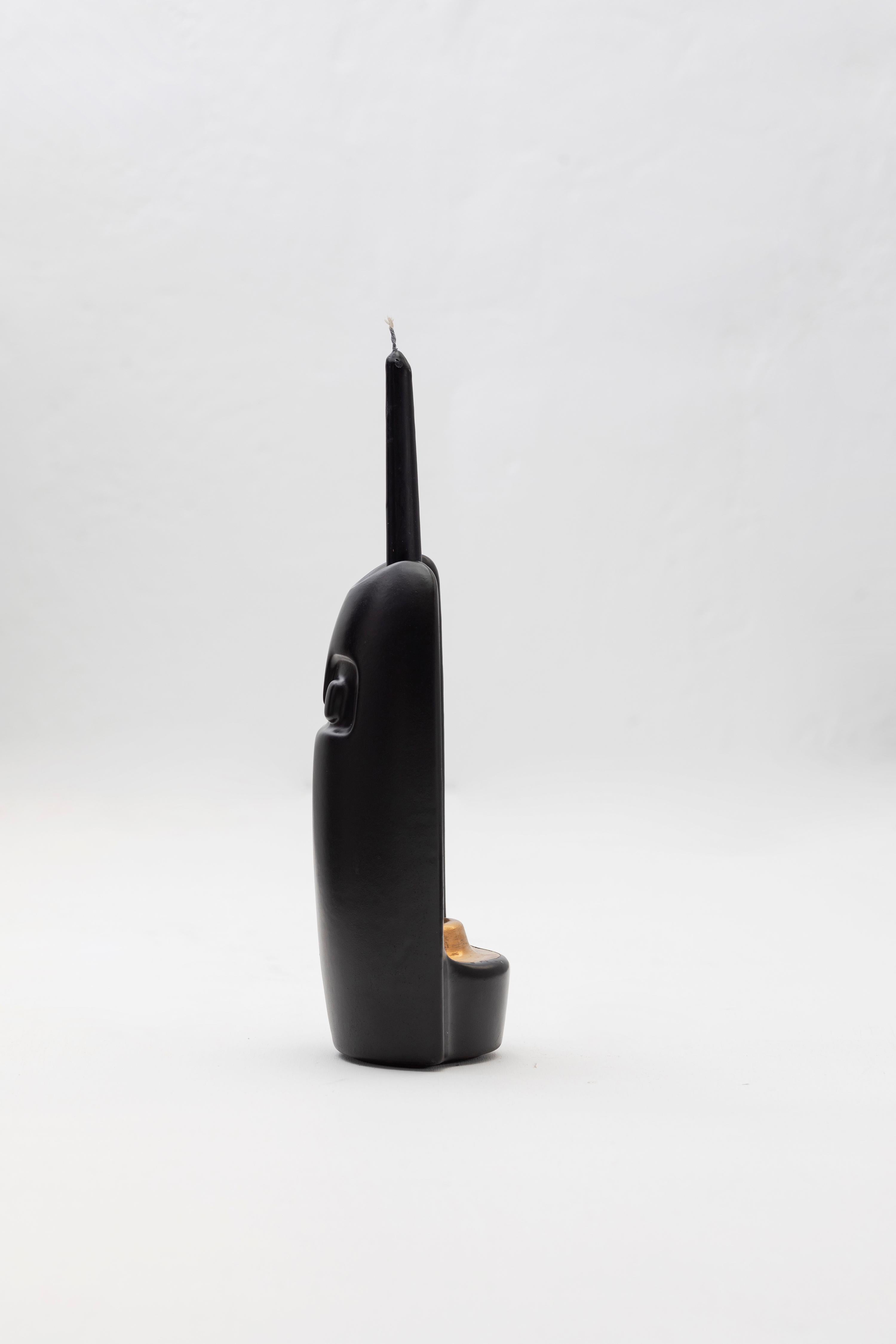 Céramique Bougeoir décoratif ABSOLUTO en céramique émaillée noire avec détails de lustre doré en vente