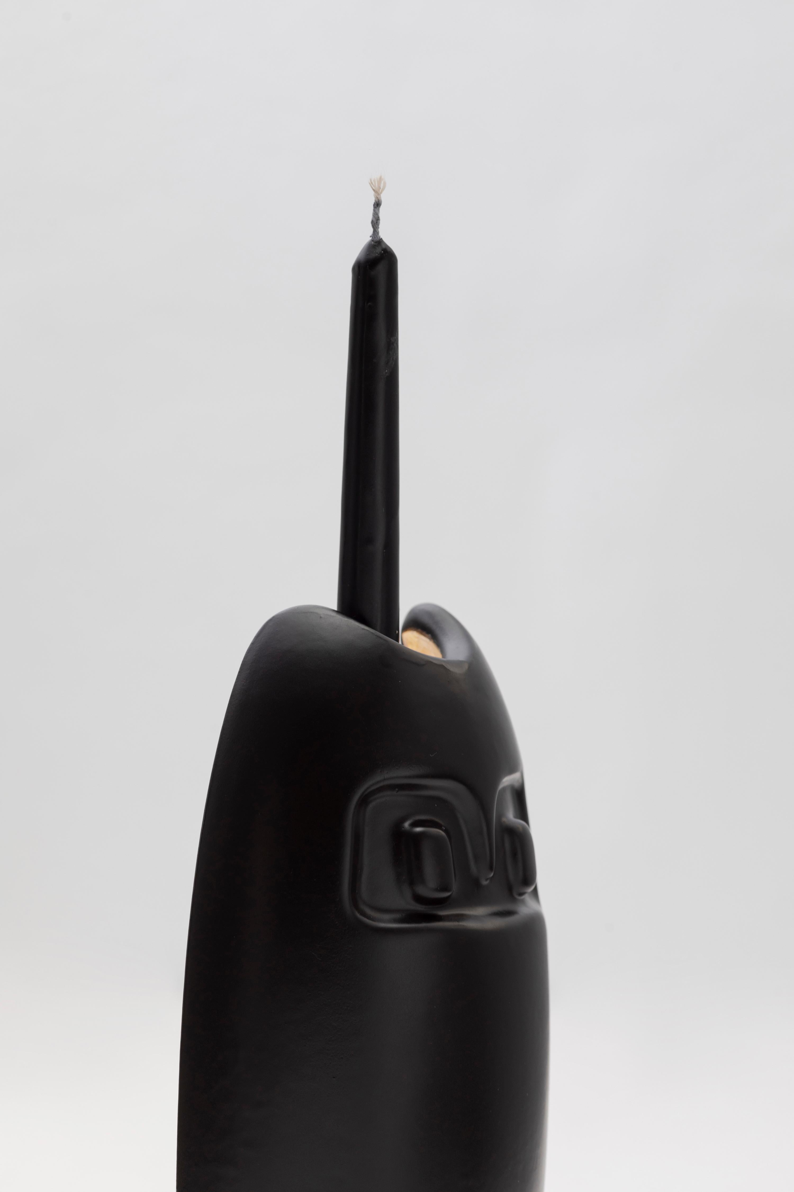 Bougeoir décoratif ABSOLUTO en céramique émaillée noire avec détails de lustre doré en vente 1