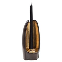 ABSOLUTO Decorative Ceramic Candleholder in Dark Green Glaze with Gold Luster