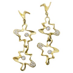 Abstract 0.77 Carat "Sparkies" Diamond Dangle Earrings in 18 Karat Yellow Gold