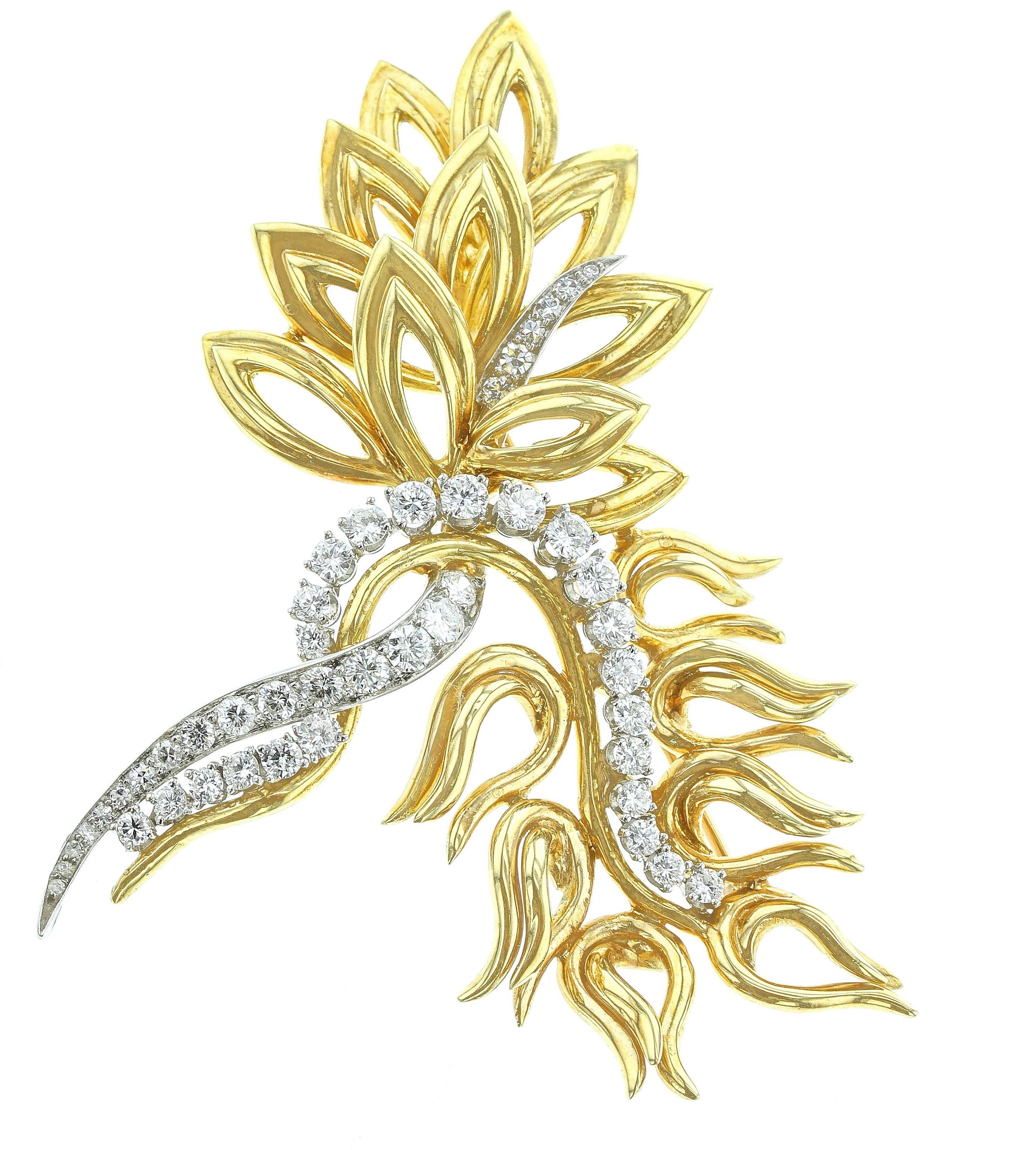 Abstract 18 Karat Yellow Gold, Platinum and Diamond Pin Retailed, Harry Winston In Good Condition For Sale In New York, NY