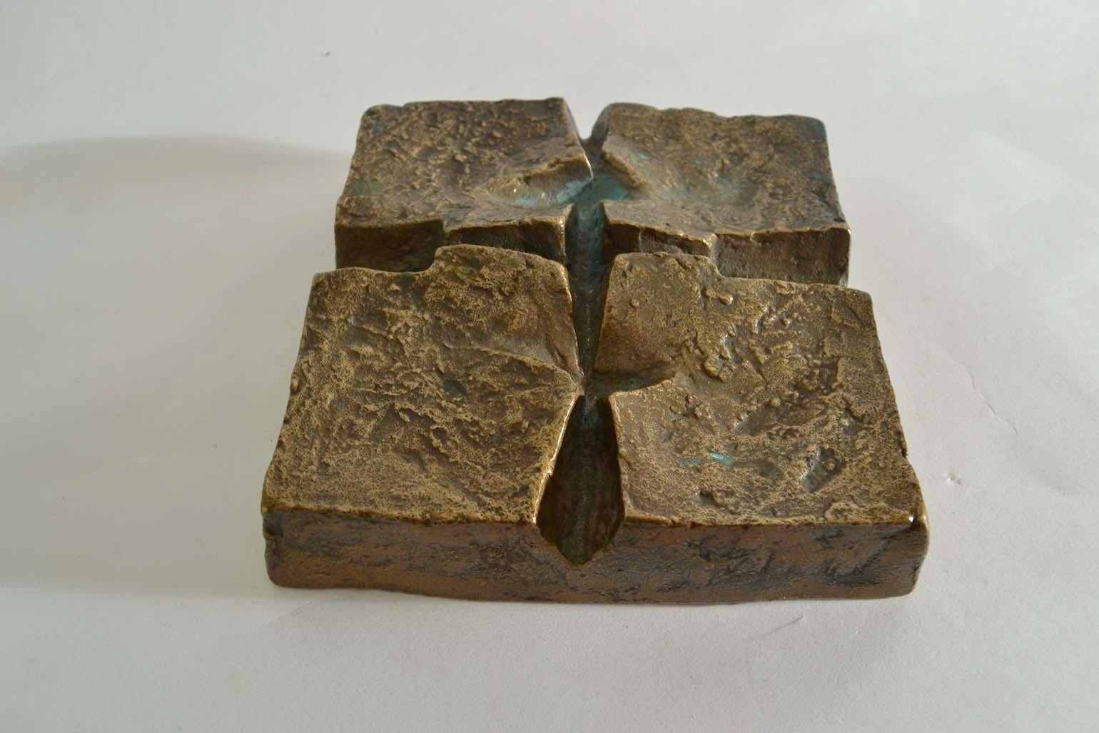 Cast Abstract Brutalist Wall Mounted Bronze Relief For Sale