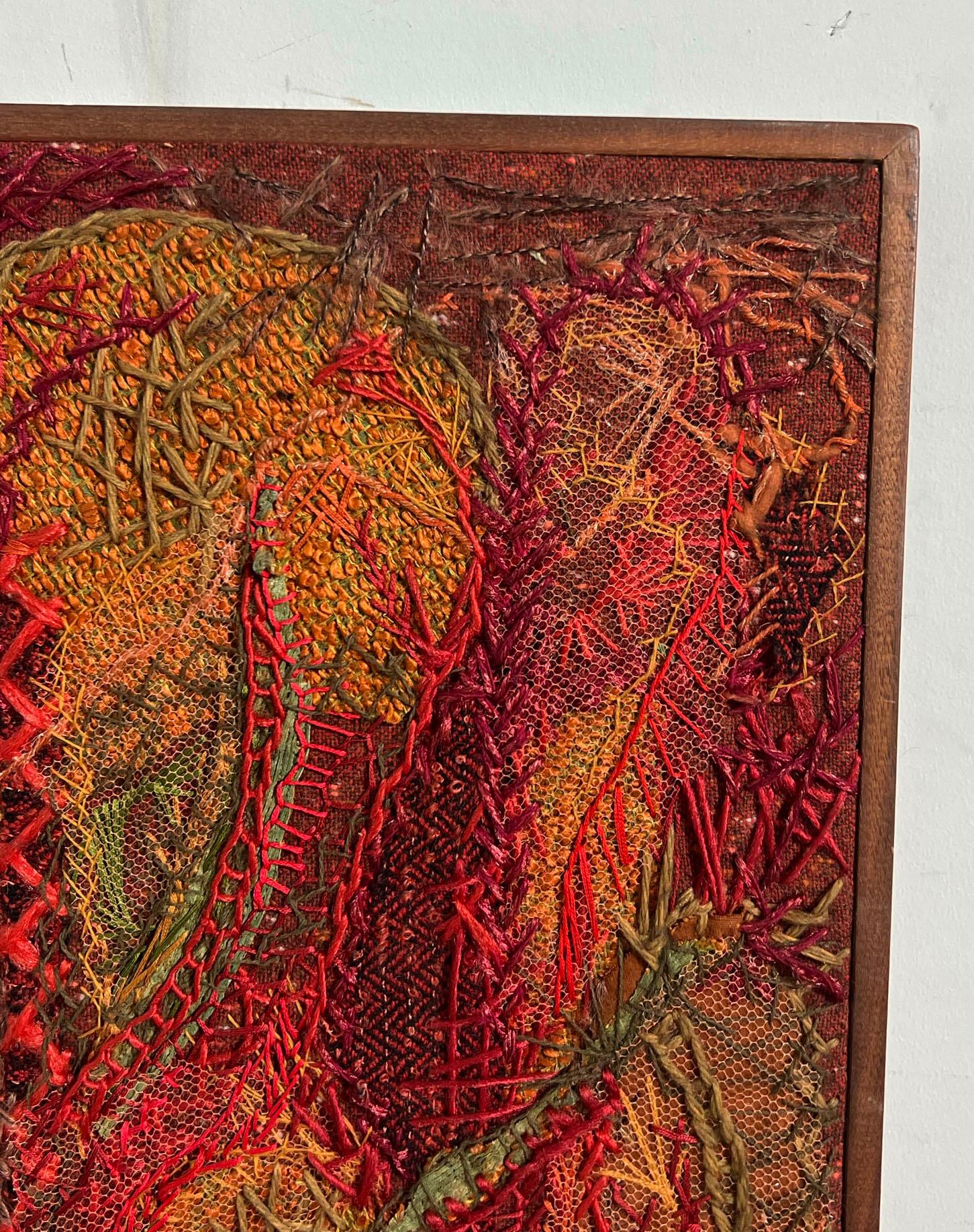 Abstract fiber art panel titled “Summer is Gone” by the painter and textile artist Helen Richards of Garden Grove, CA, circa 1960s.