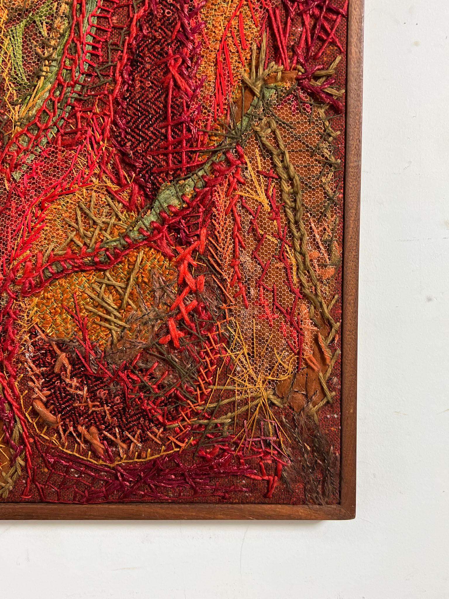 Panel abstracto de fibra textil de los años 60 titulado 