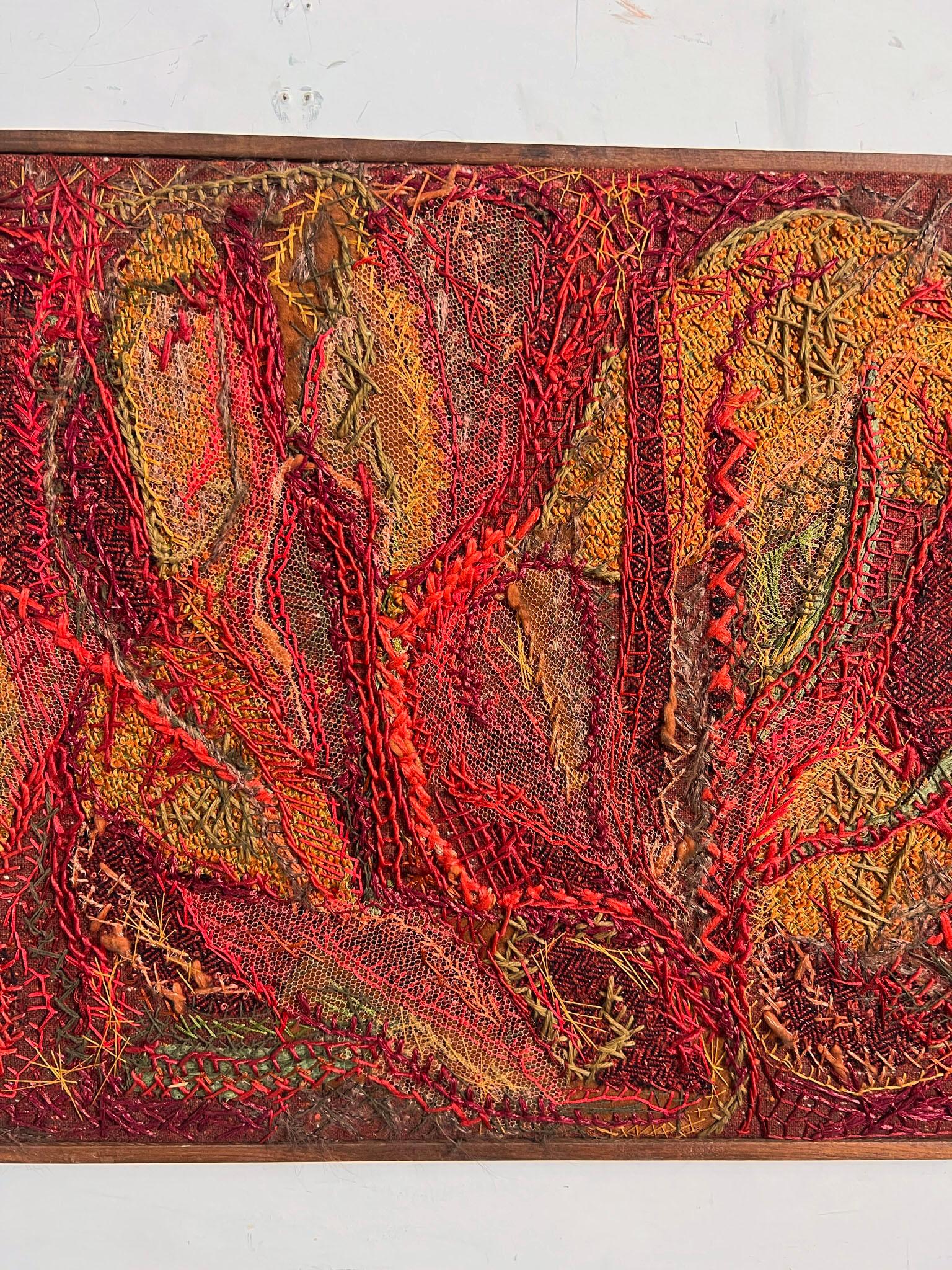 Mid-Century Modern Abstract 1960s Textile Fiber Art Panel Titled 