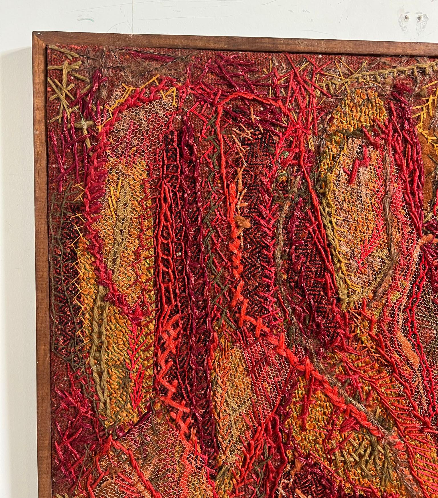 Panel abstracto de fibra textil de los años 60 titulado 