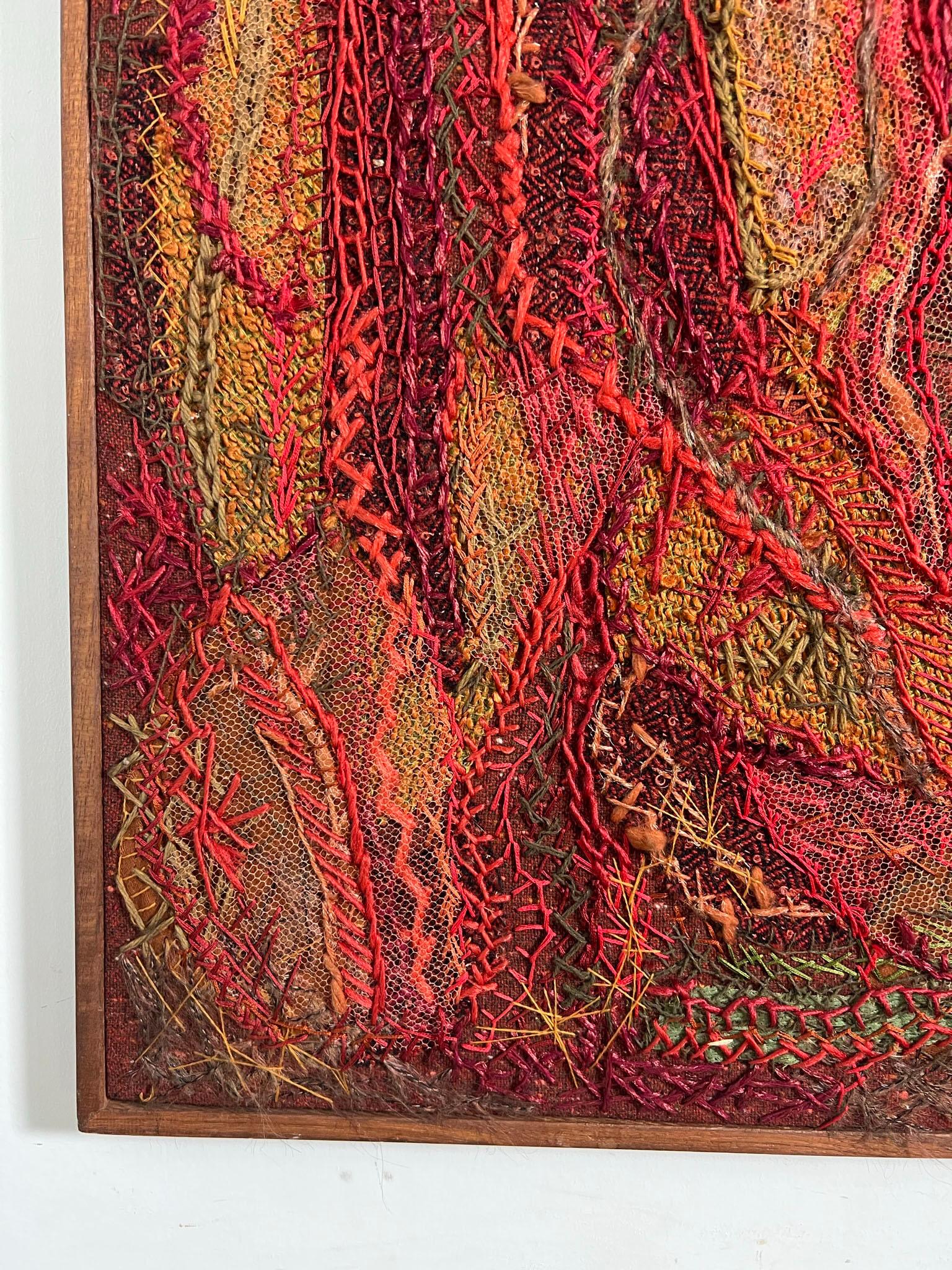 Abstract 1960s Textile Fiber Art Panel Titled 