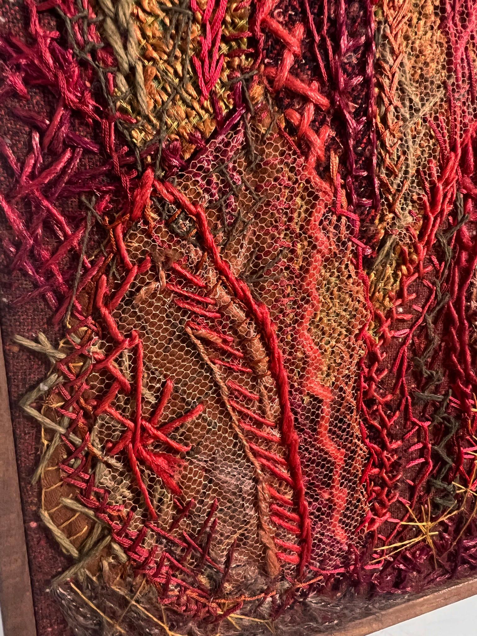 Panel abstracto de fibra textil de los años 60 titulado 