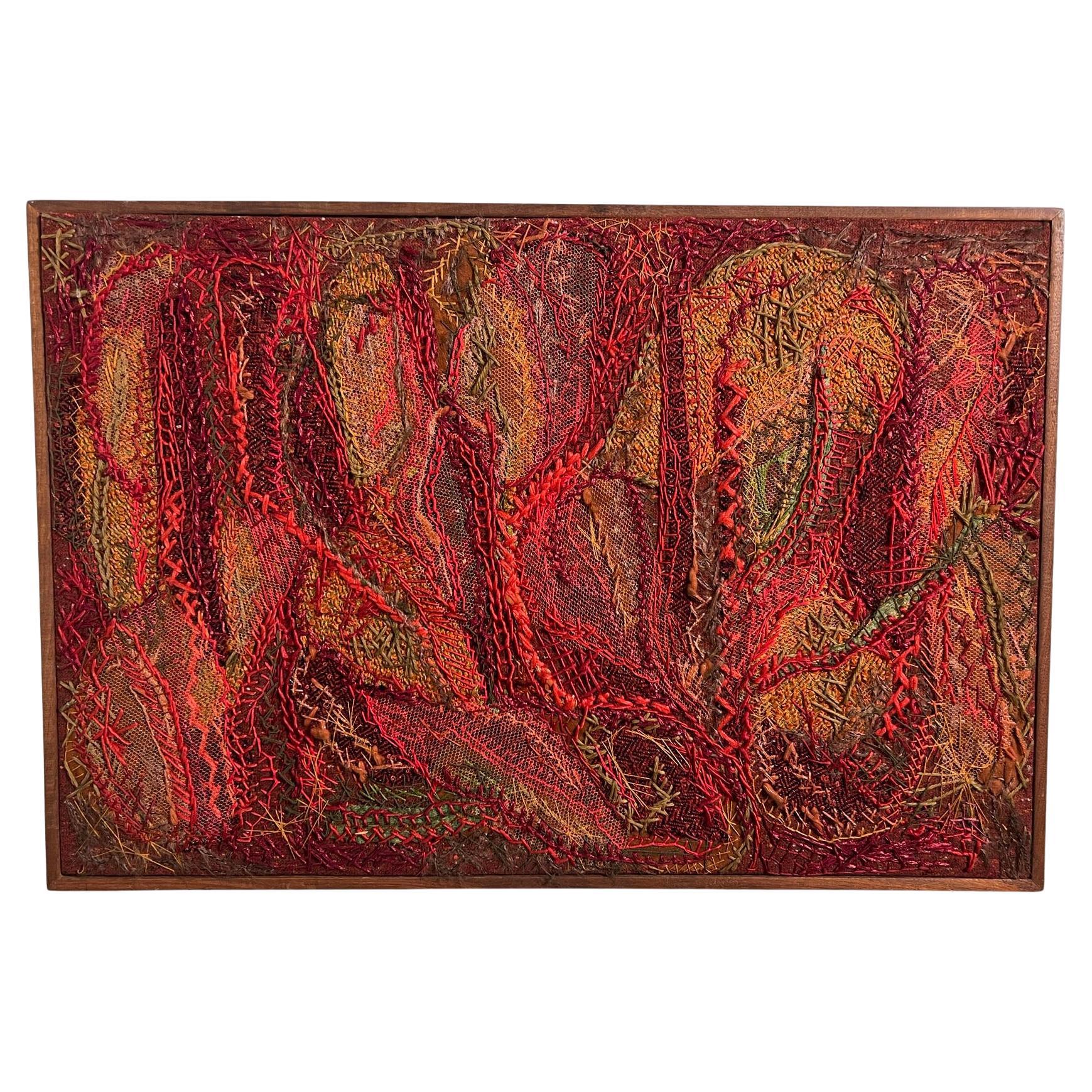 Abstract 1960s Textile Fiber Art Panel Titled "Summer is Gone" by Helen Richards For Sale