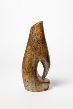 Vaso in ceramica marrone dal design astratto del XX secolo di Agnes Escala 1960 French