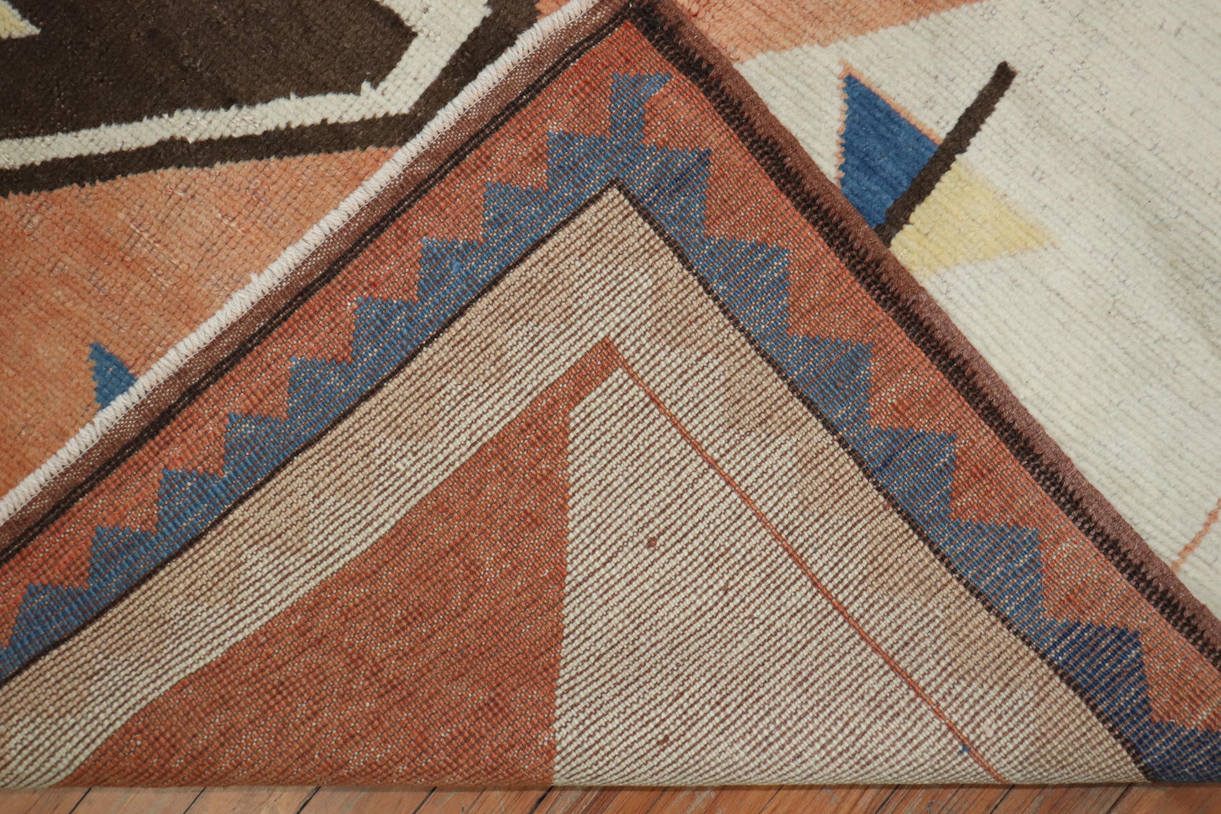 Mid-Century Modern Abstract 20th Century Turkish Geometric Deco Persian Gabbeh Inspired Carpet