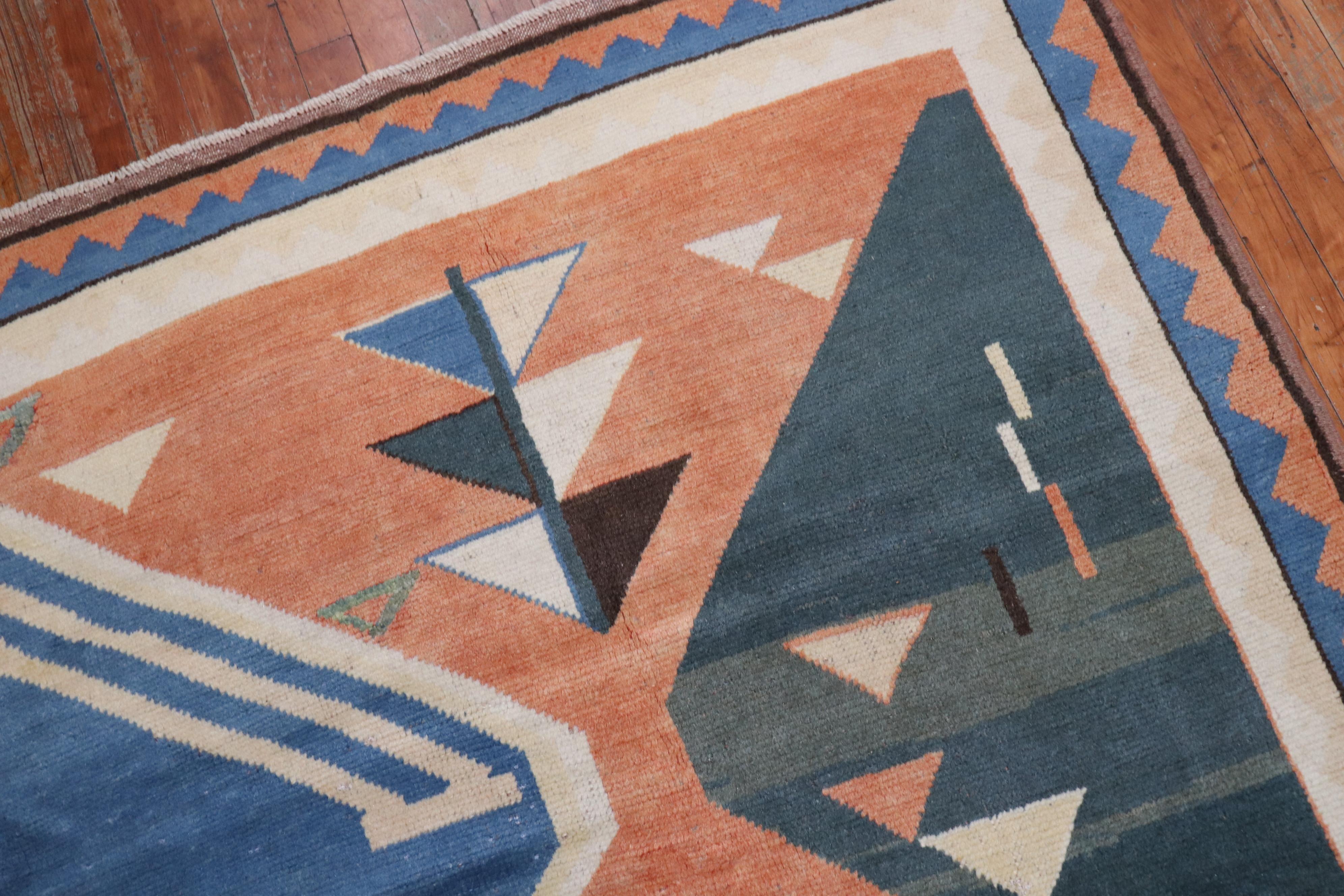 Abstract 20th Century Turkish Geometric Deco Persian Gabbeh Inspired Carpet In Excellent Condition In New York, NY