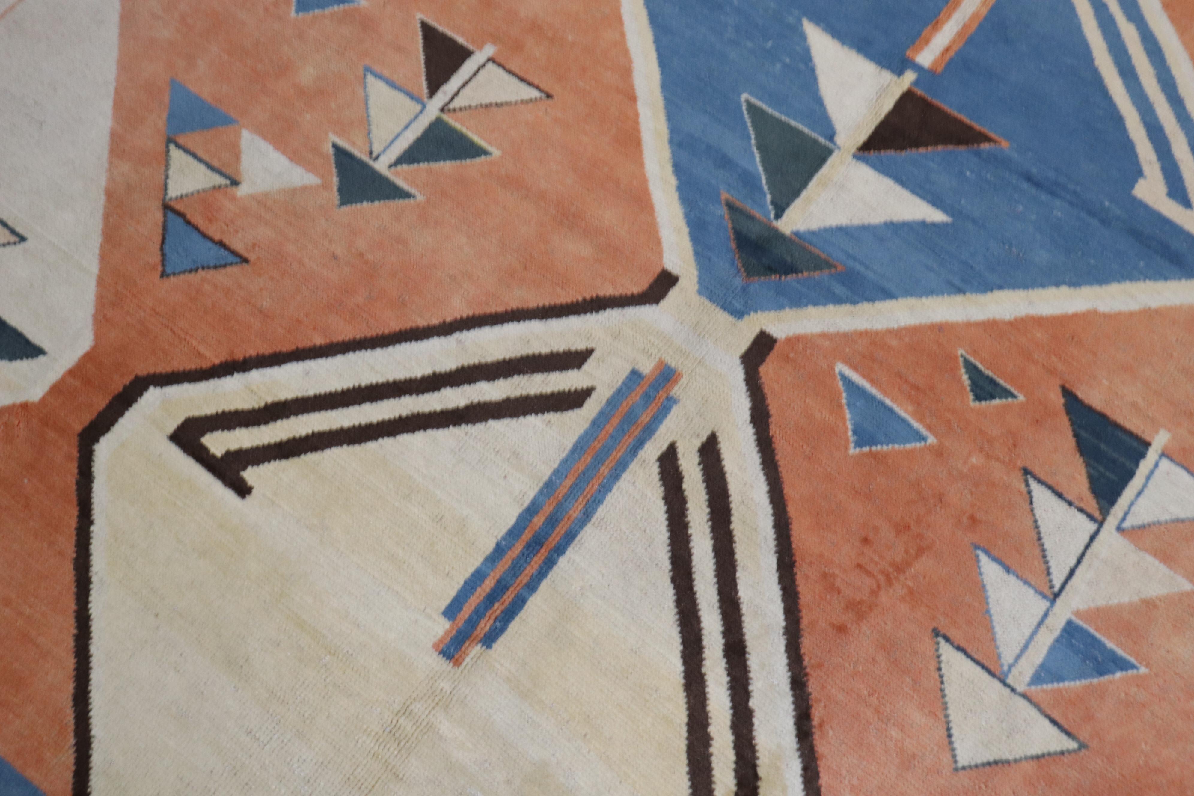 Wool Abstract 20th Century Turkish Geometric Deco Persian Gabbeh Inspired Carpet