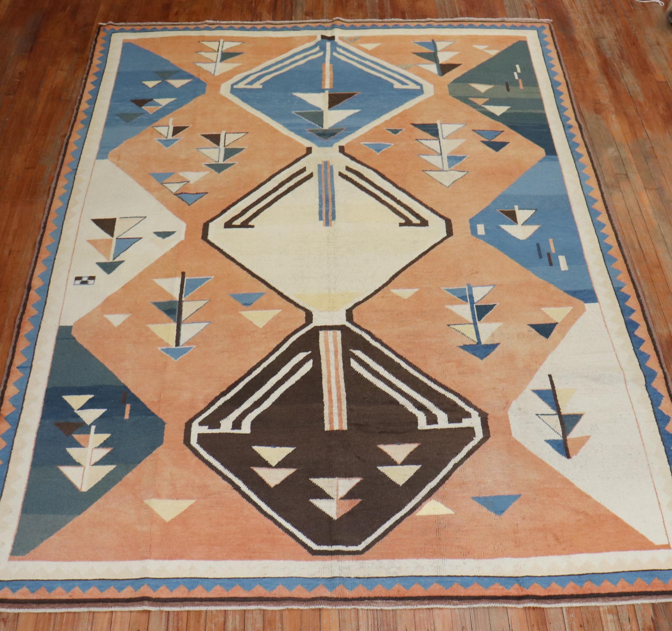 Abstract 20th Century Turkish Geometric Deco Persian Gabbeh Inspired Carpet 3