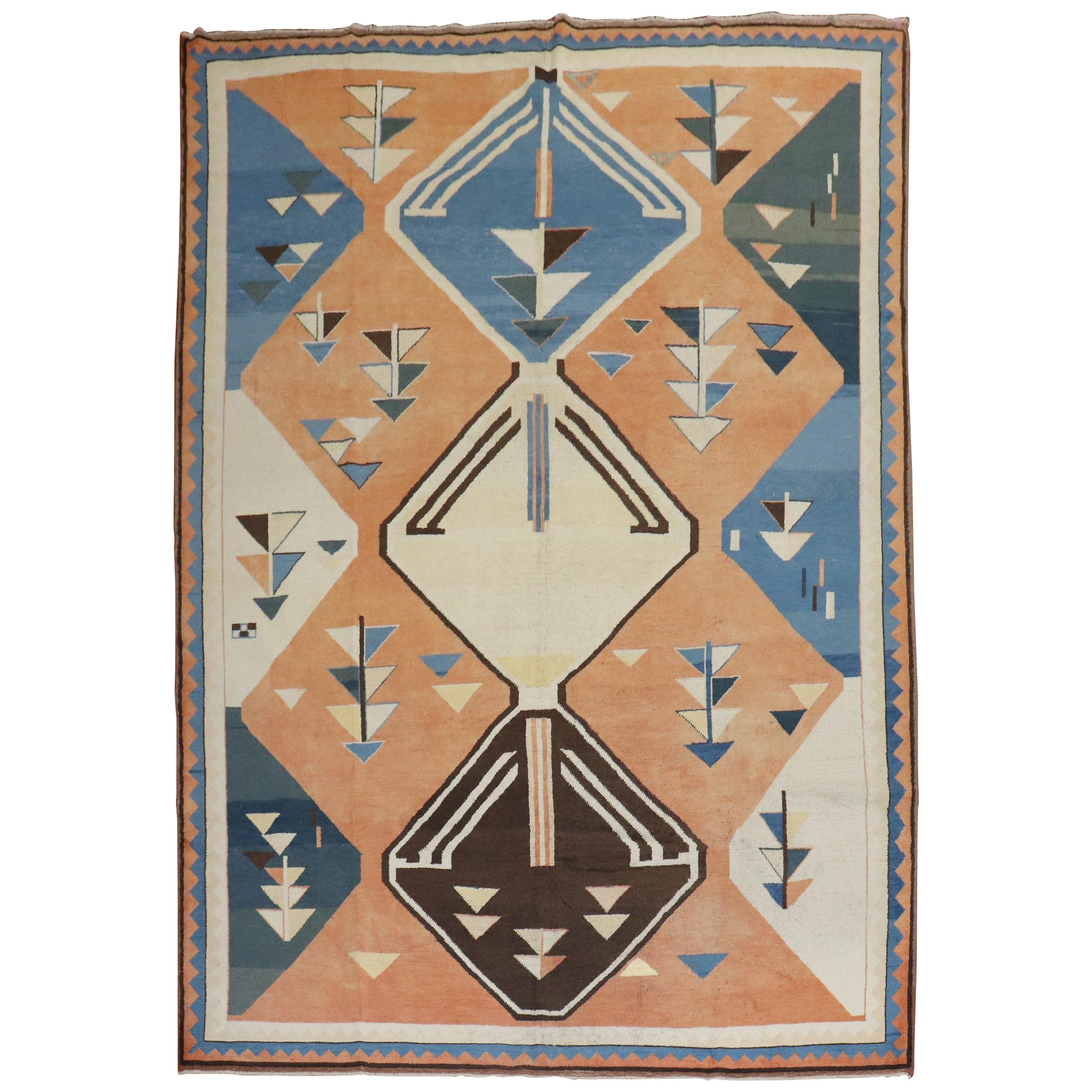 Abstract 20th Century Turkish Geometric Deco Persian Gabbeh Inspired Carpet