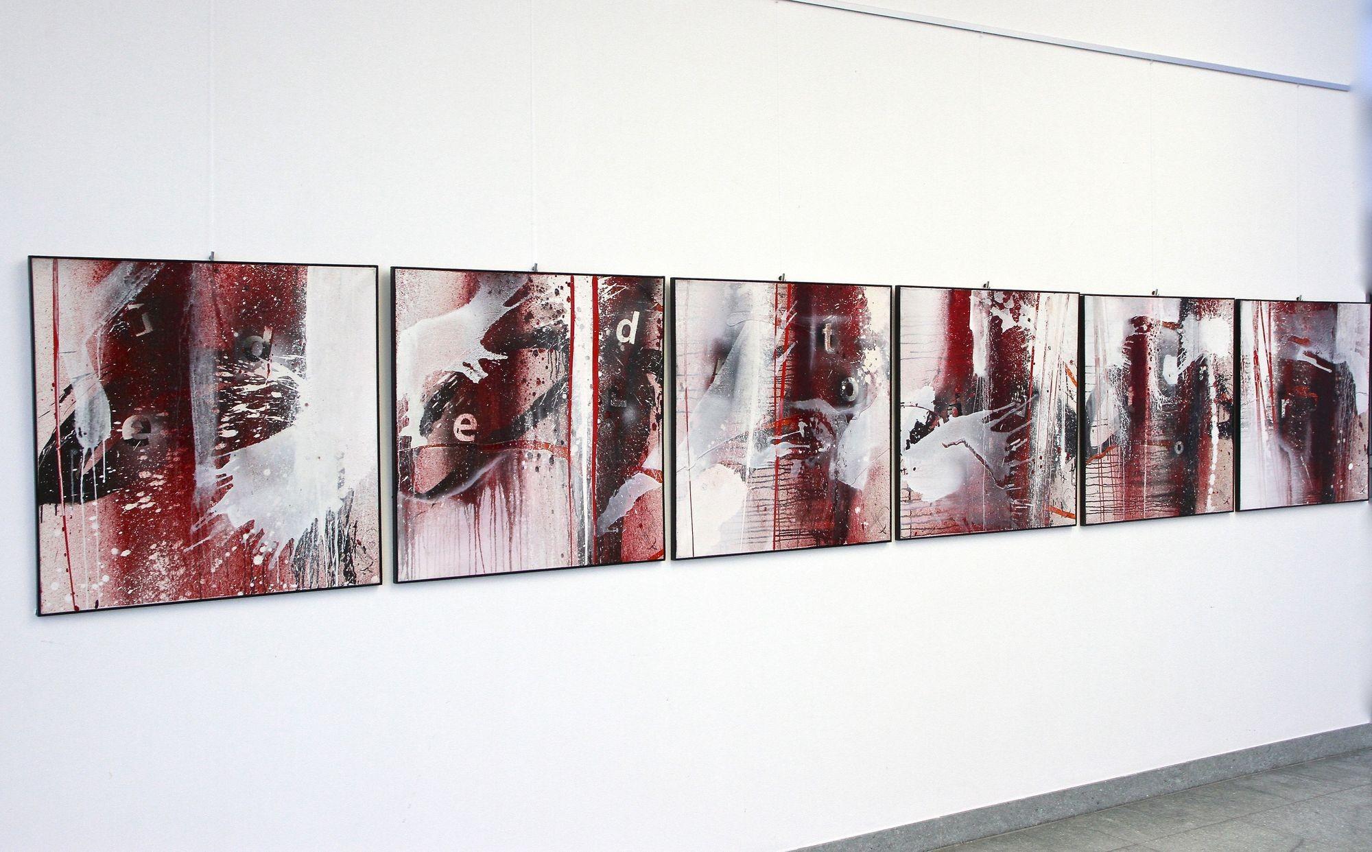 Abstraktes 6-teiliges Gemälde in Acryl auf Leinwand „Der Tod Redet“ von MS, AT 2013 (Moderne) im Angebot