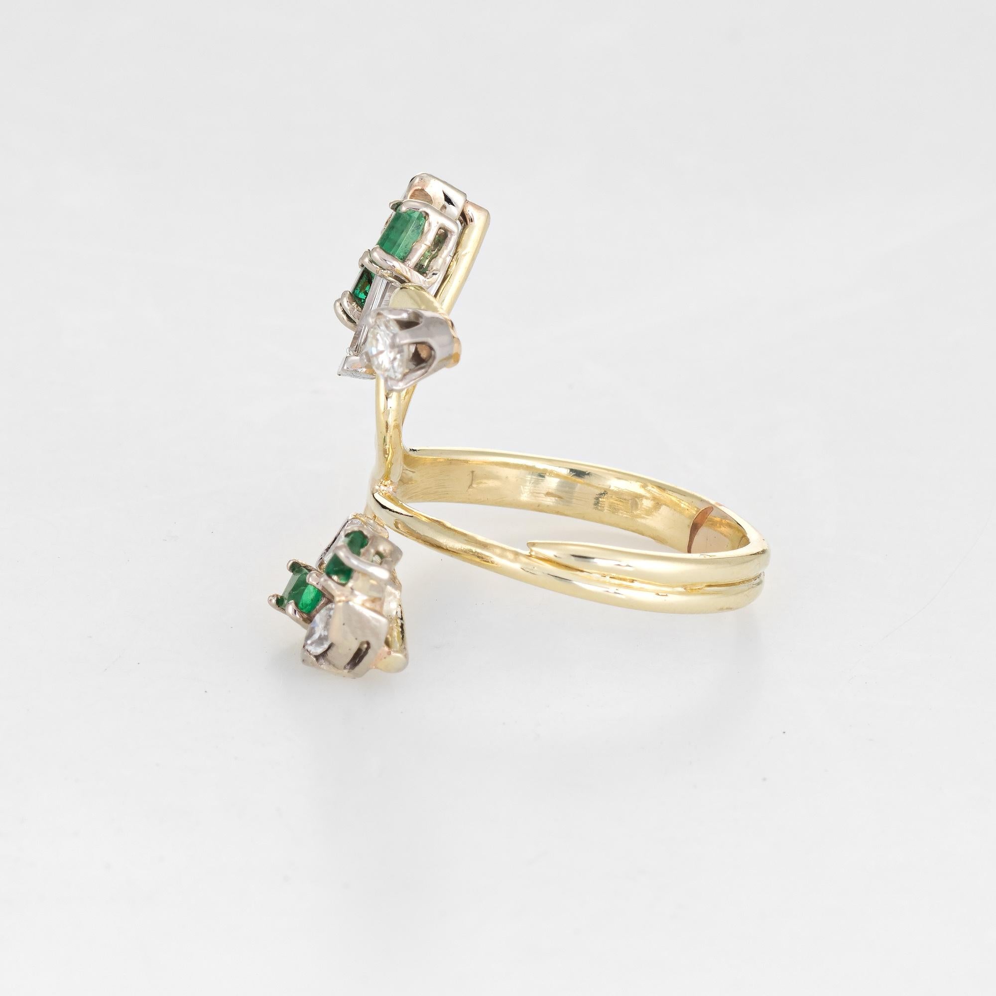 Mixed Cut Abstract 1960s Diamond Emerald Ring 14 Karat Gold Organic Branch Vintage Jewelry