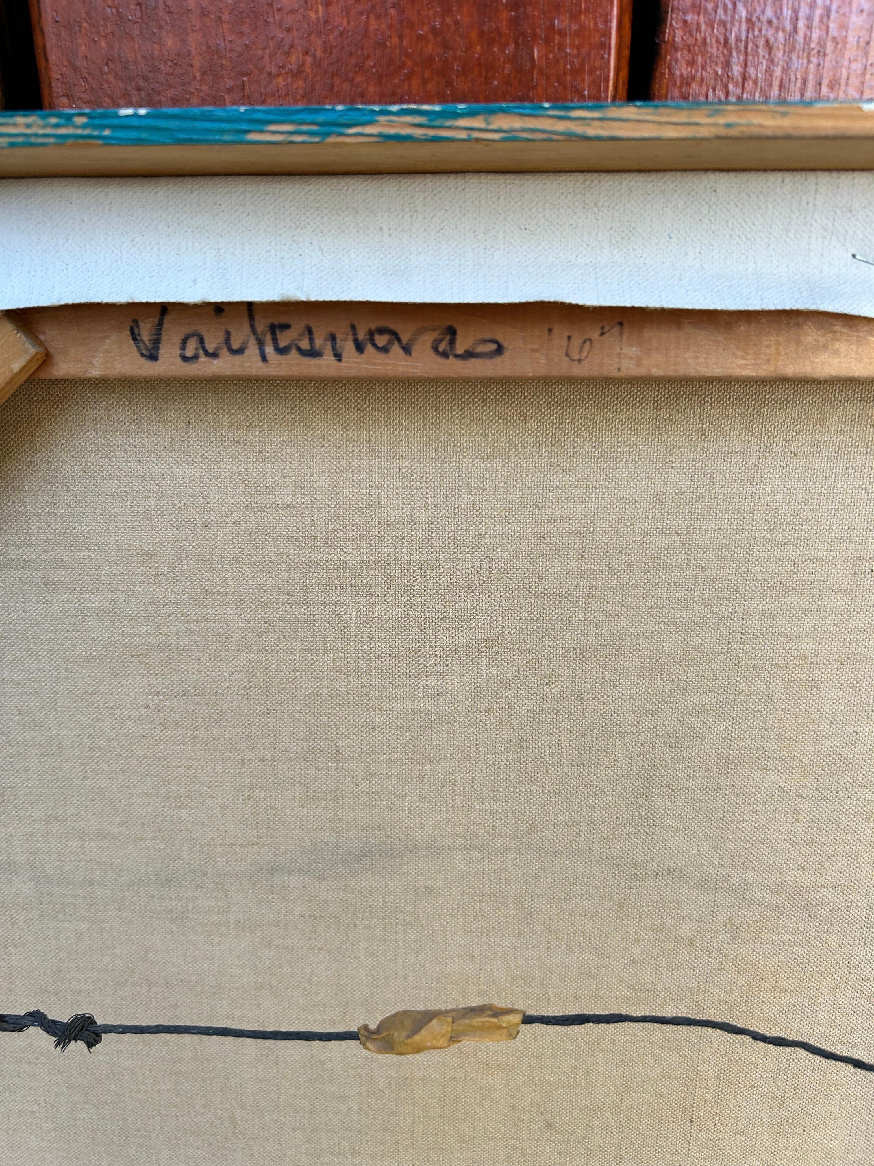 Abstrakte Acryl auf Leinwand 1967 von Künstler Vaiksnoras (Holz) im Angebot
