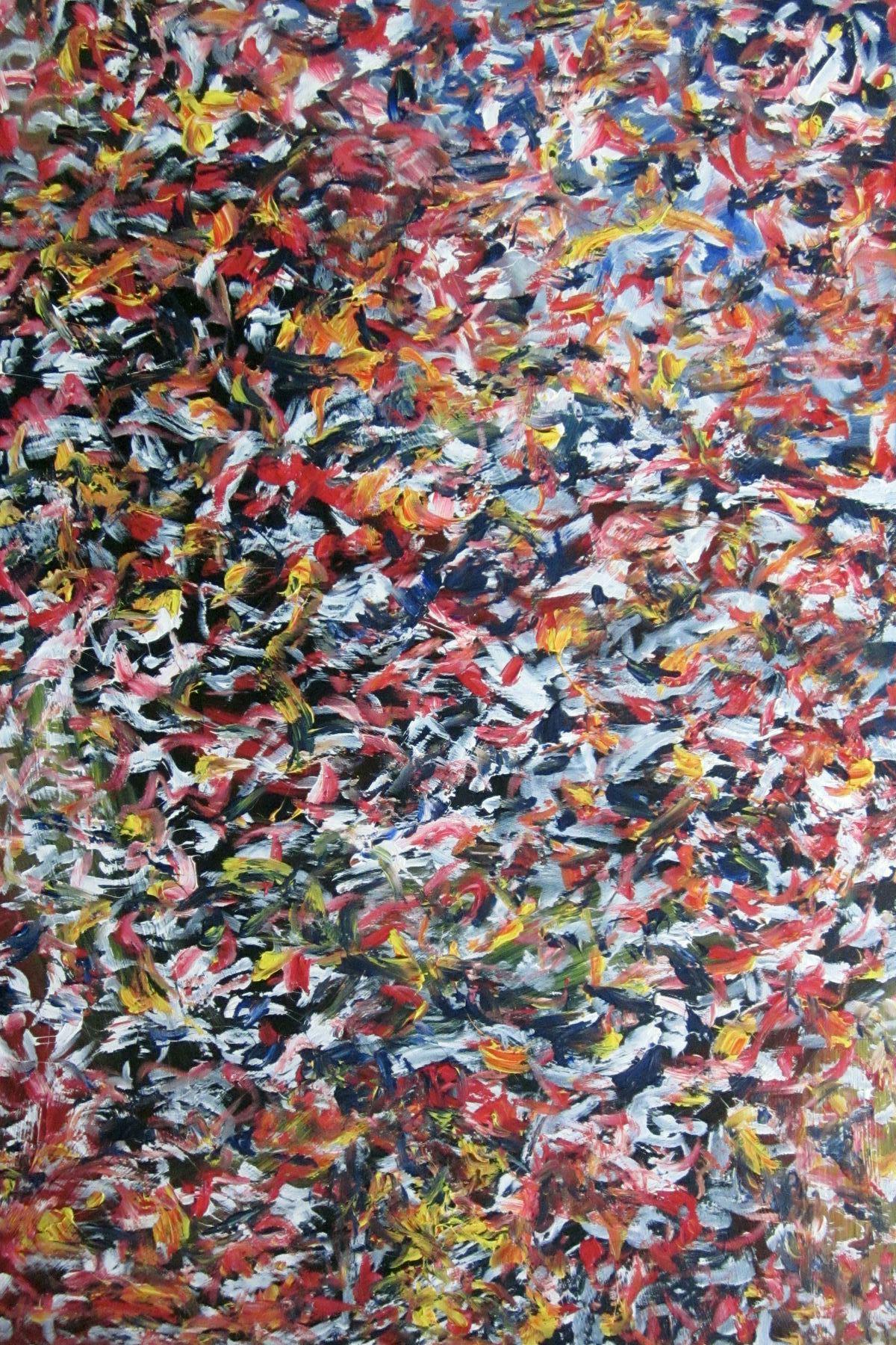 Abstract acrylic on canvas painting. Signed: Alexander Hecht, titled 