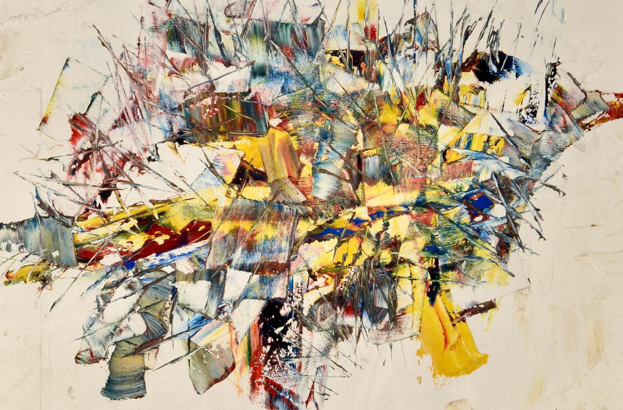 Abstracto dinámico con fuerte empaste. Gran uso del color. En marco metálico original. El arte está en muy buen estado, el marco está en buenas condiciones, casi sin arañazos ni desgaste.  Firmado en la esquina inferior derecha. 