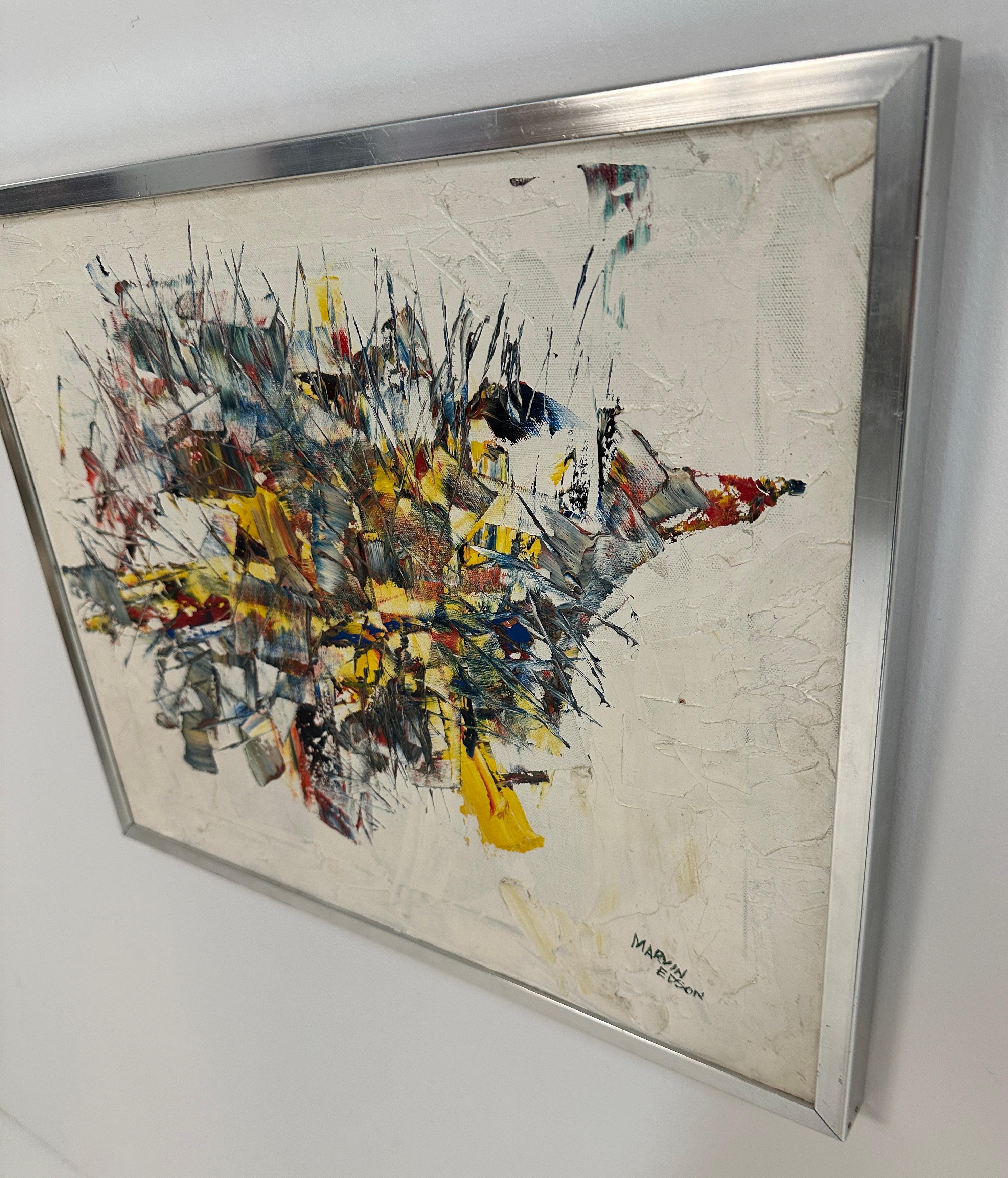 Acrílico abstracto sobre lienzo, firmado Marvin Edson, EE.UU. c 1970s Moderno de mediados de siglo en venta