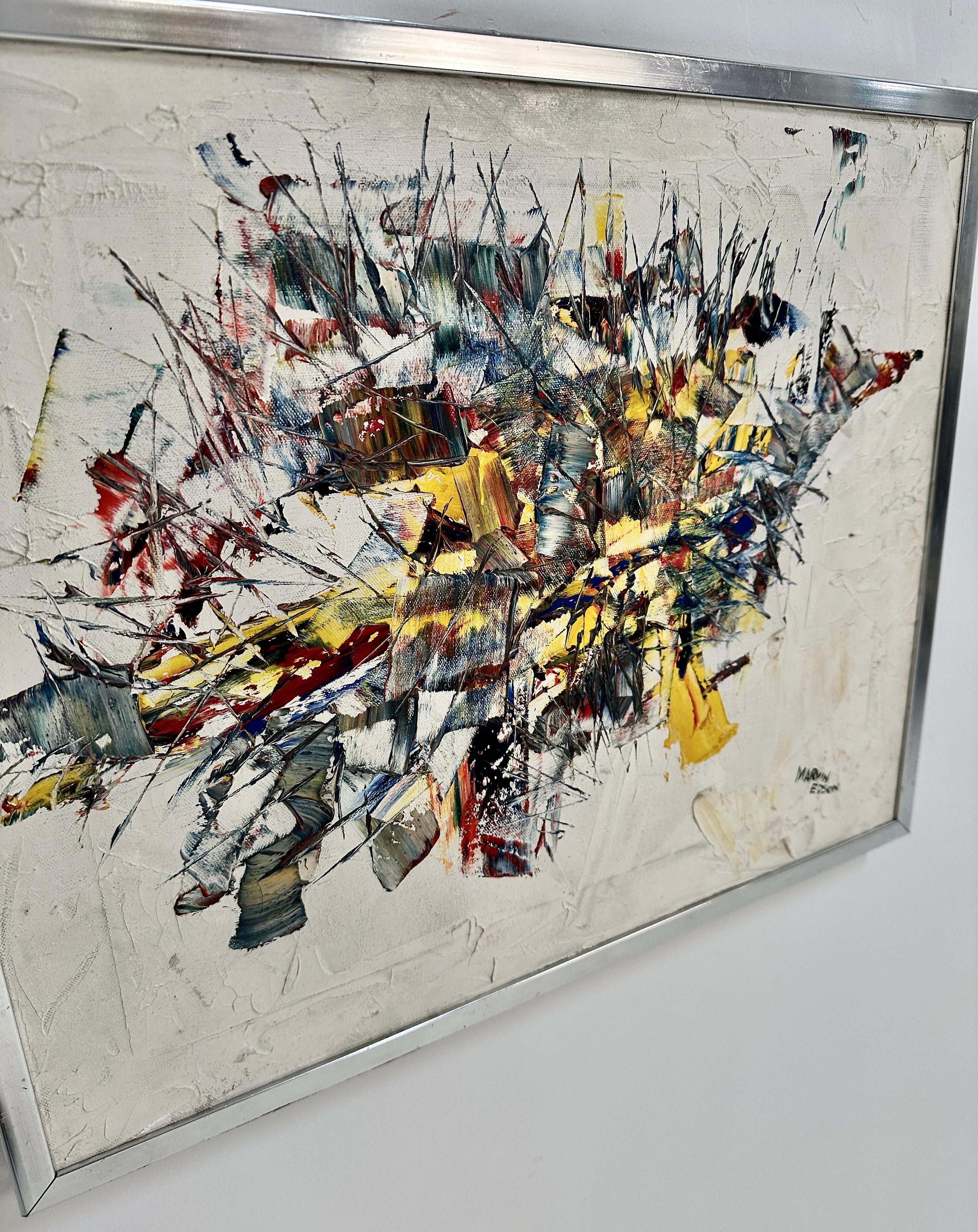 Acrílico abstracto sobre lienzo, firmado Marvin Edson, EE.UU. c 1970s en Bueno estado para la venta en Norwalk, CT