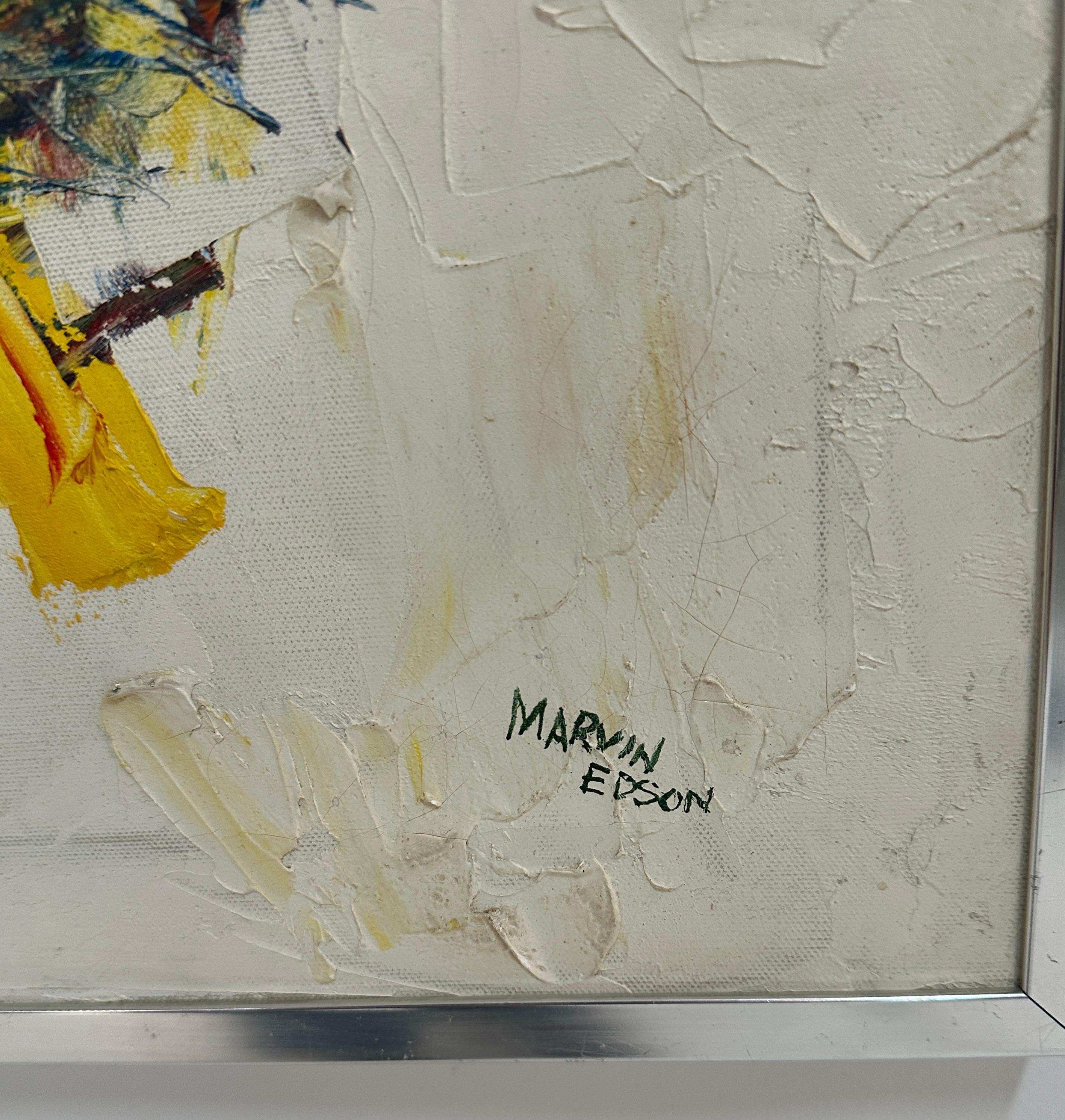 Acrílico abstracto sobre lienzo, firmado Marvin Edson, EE.UU. c 1970s finales del siglo XX en venta