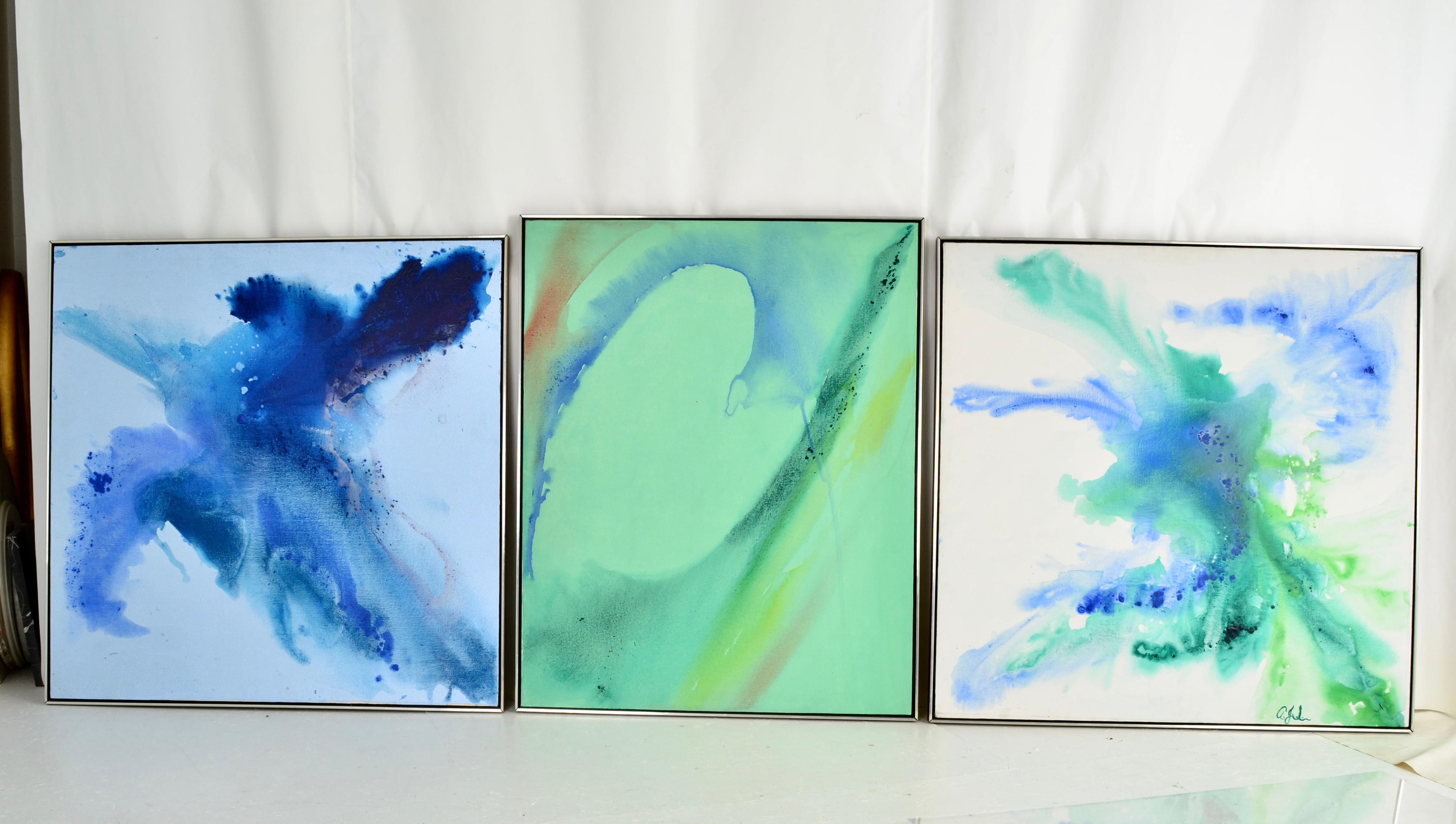 Late 20th Century Abstract Acrylic on Canvas Triptych, Large Scale