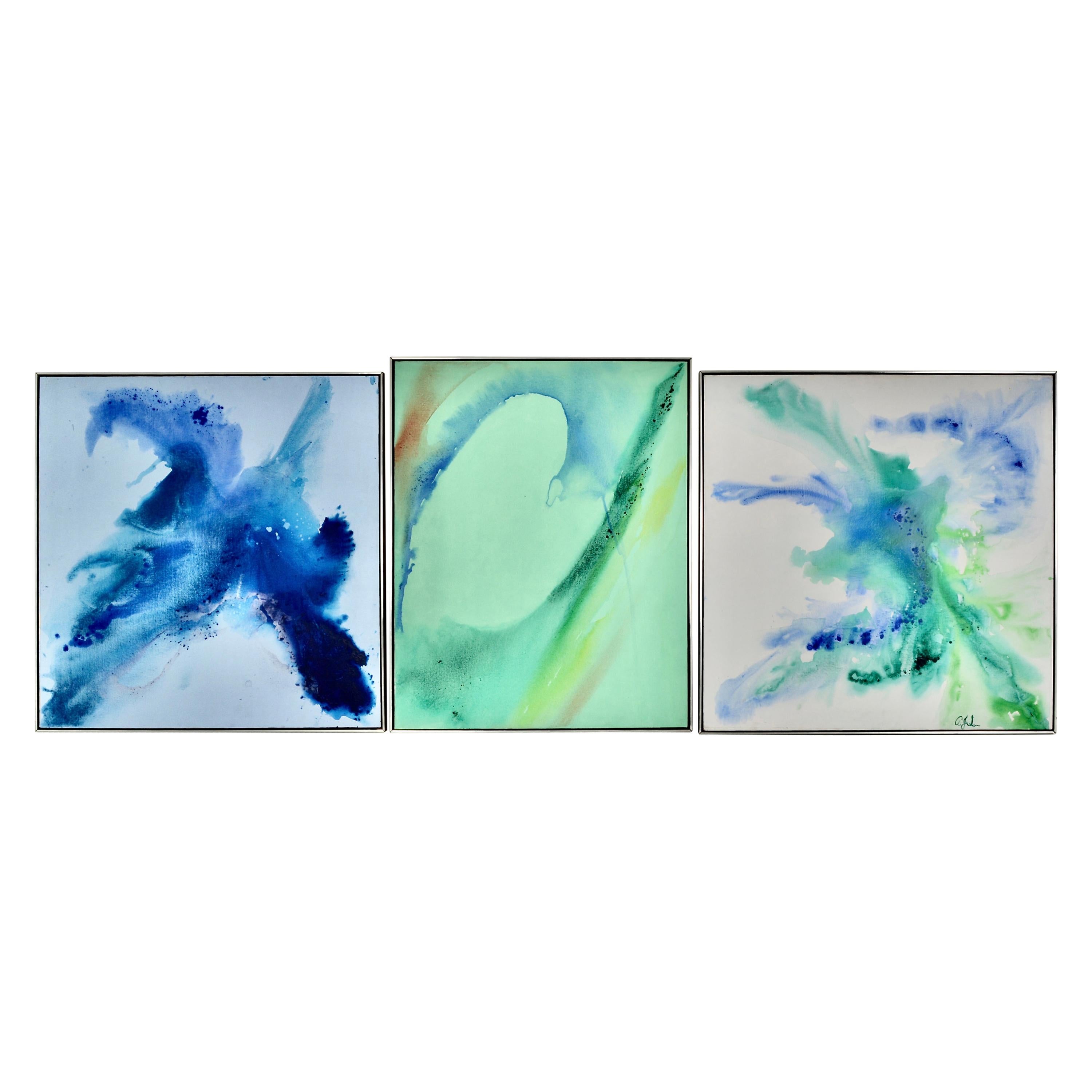 Abstract Acrylic on Canvas Triptych, Large Scale