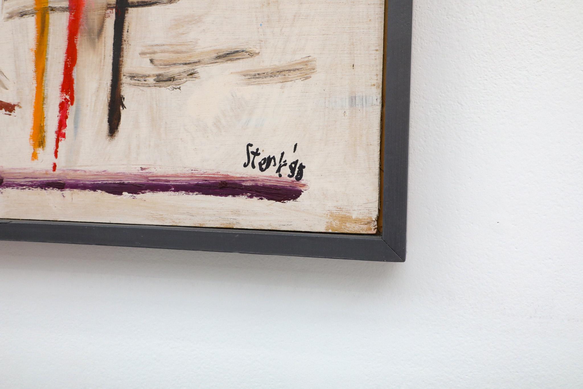 Abstract Acrylic on Wood Painting by Dutch Visual Artist Han Sterk, 1995 For Sale 7