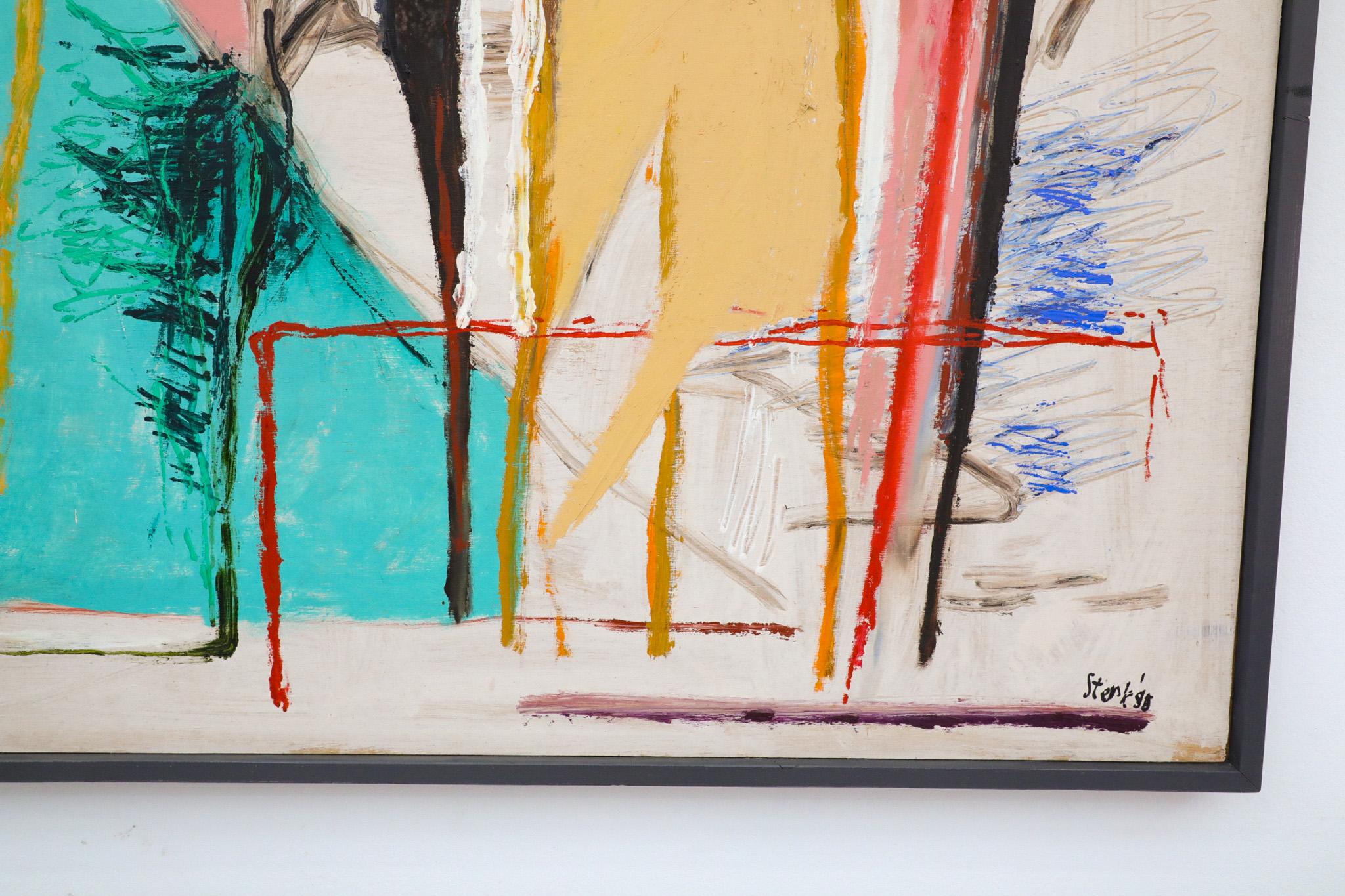 Abstract Acrylic on Wood Painting by Dutch Visual Artist Han Sterk, 1995 For Sale 8