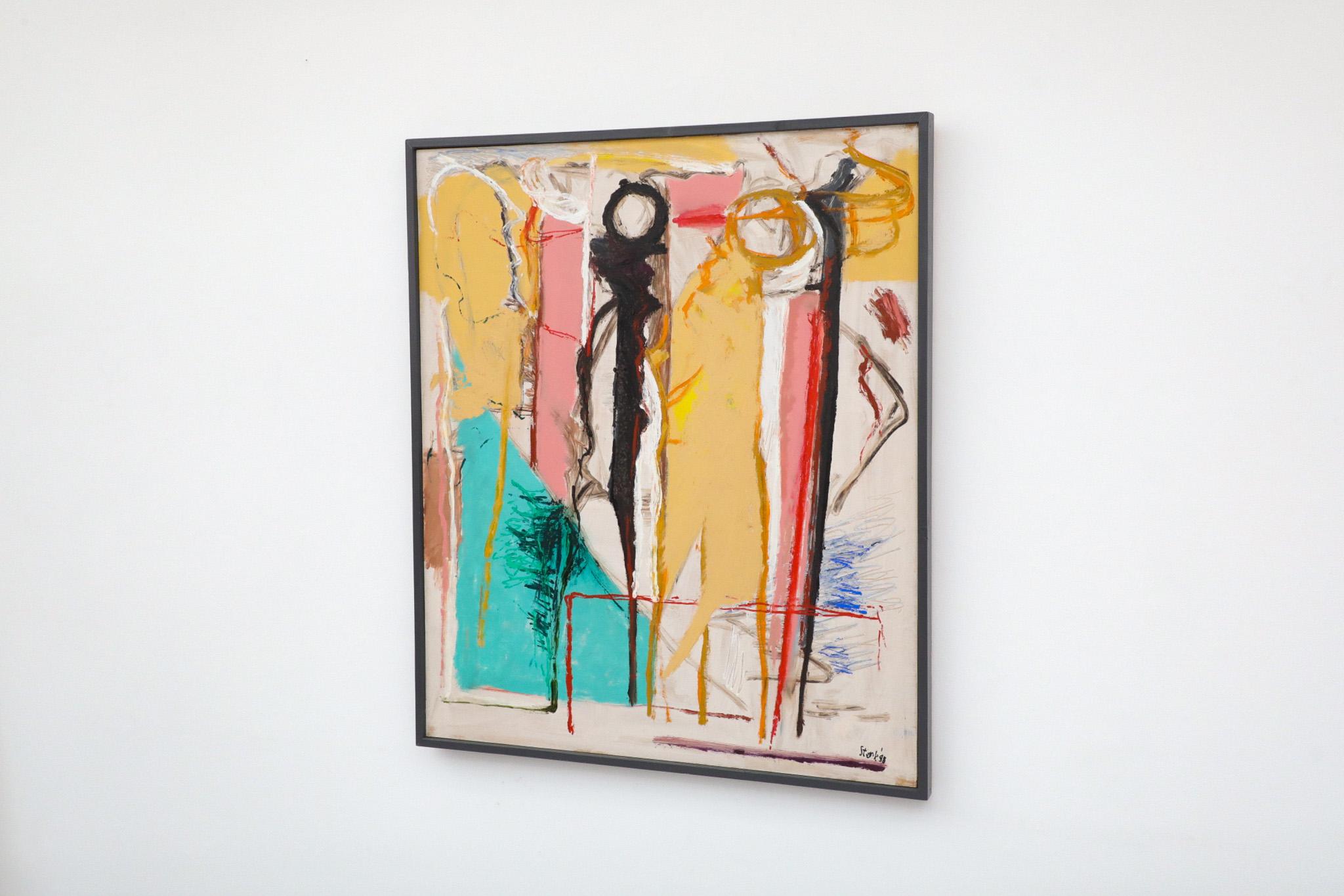 Modern Abstract Acrylic on Wood Painting by Dutch Visual Artist Han Sterk, 1995 For Sale