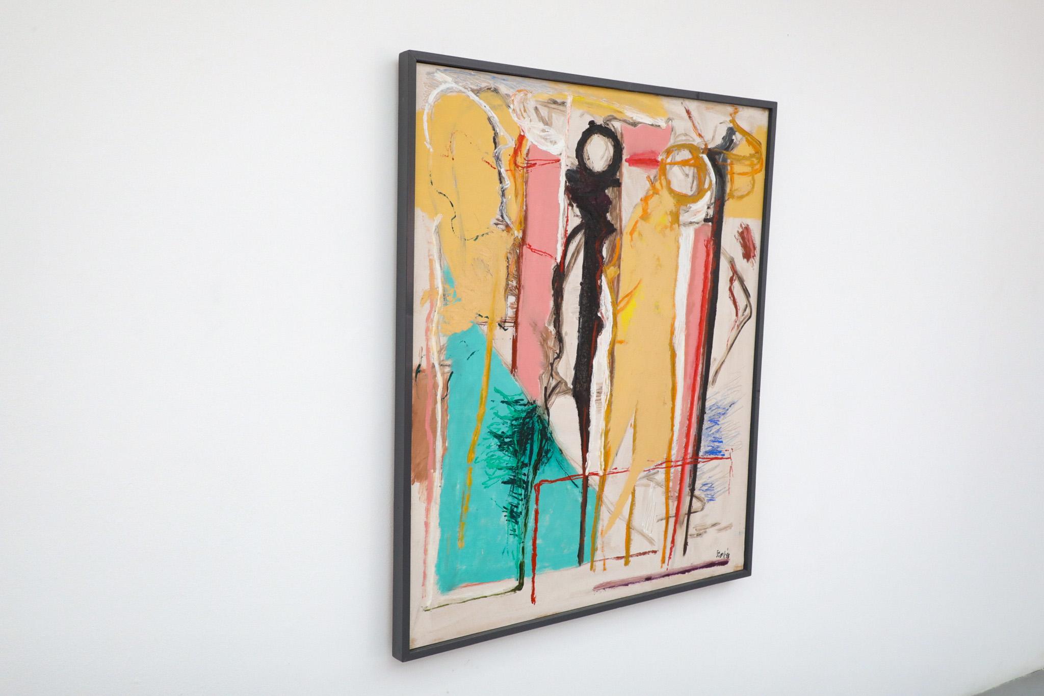 Hand-Painted Abstract Acrylic on Wood Painting by Dutch Visual Artist Han Sterk, 1995 For Sale